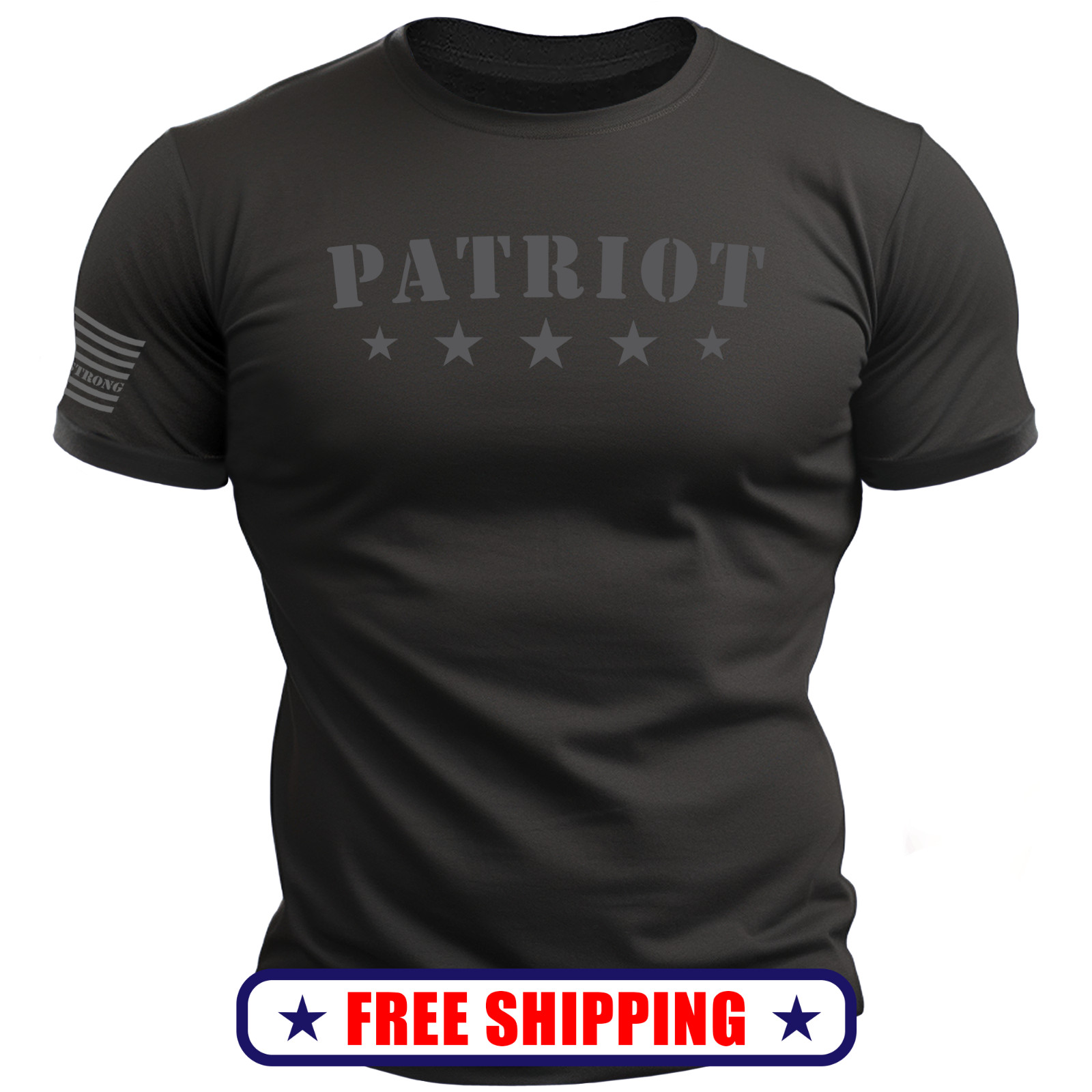 Dark PATRIOT T-Shirt – with USA 250 Sleeve Flag – america trump 2a S-2X 4-COLOR