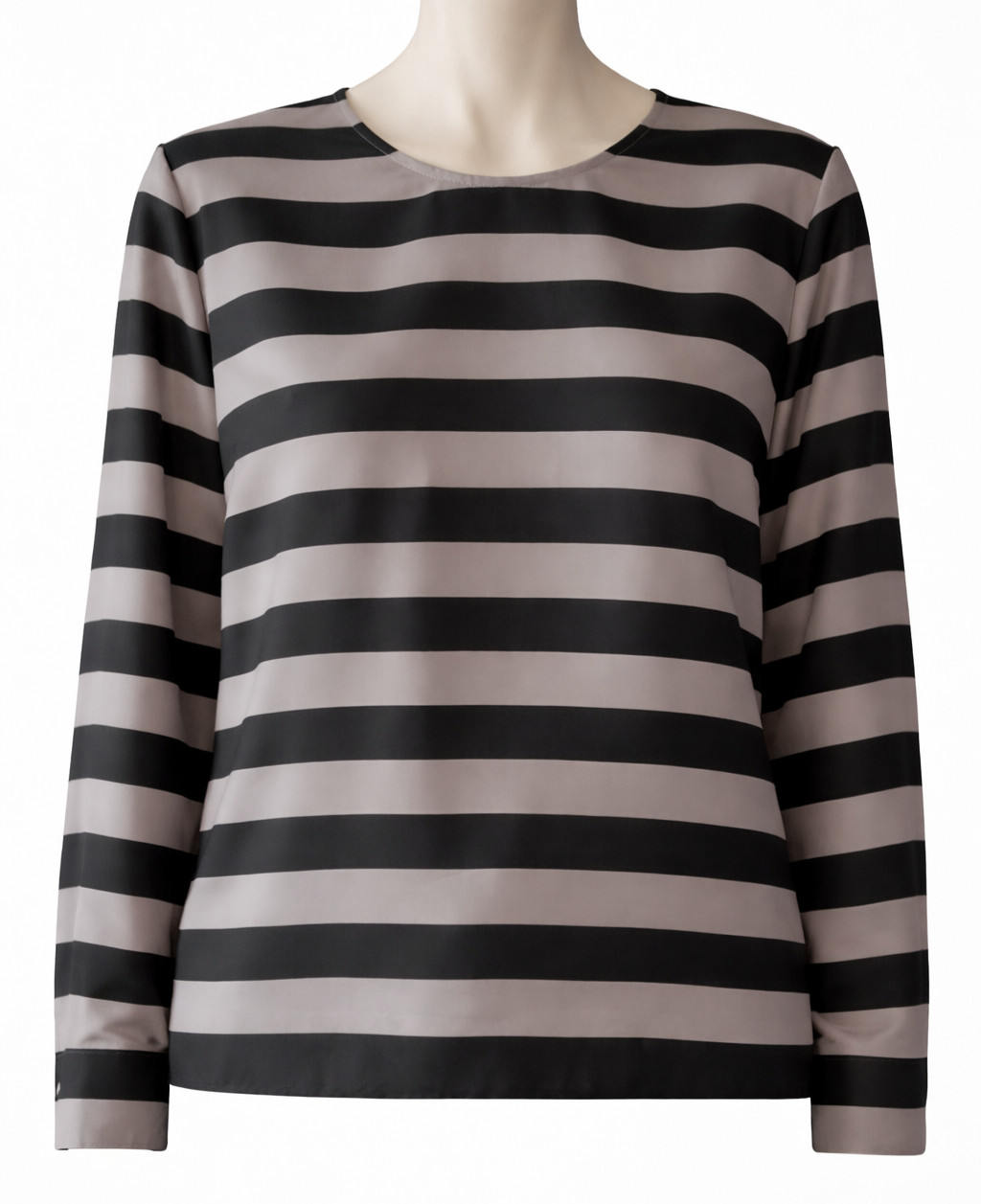 Vince Camuto Chic Career Striped Blouse Black Taupe Long Sleeve Womens L NWT $89