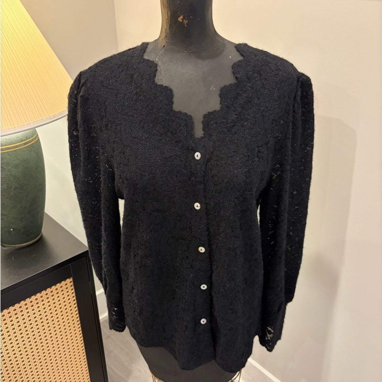 NWT Luxveer Black Lace Whimsigoth Button-Up Cardigan Blouse Large Classy Chic