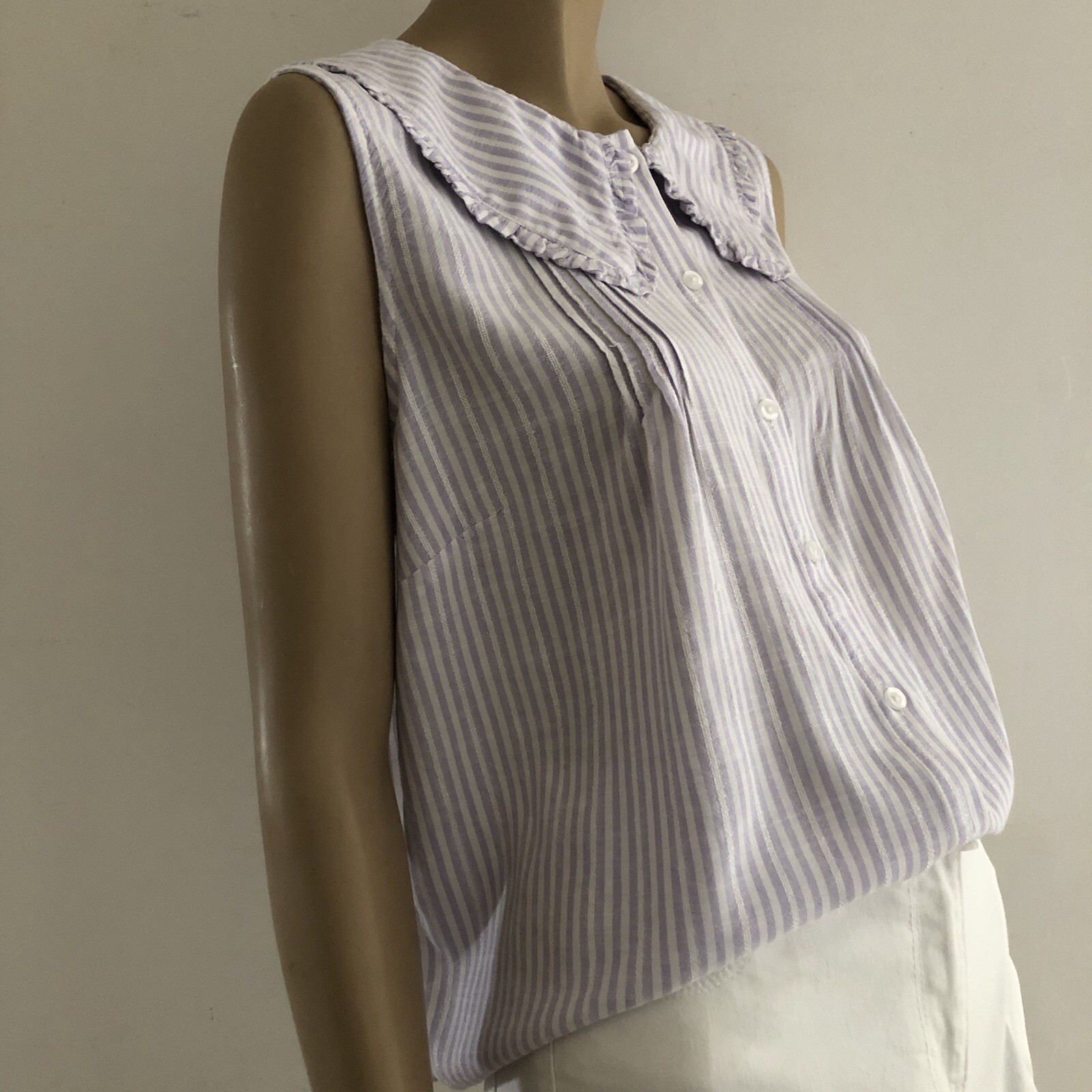 Vintage Style Lilac White Pinstripe Cottagecore Prairie Blouse Top • 18