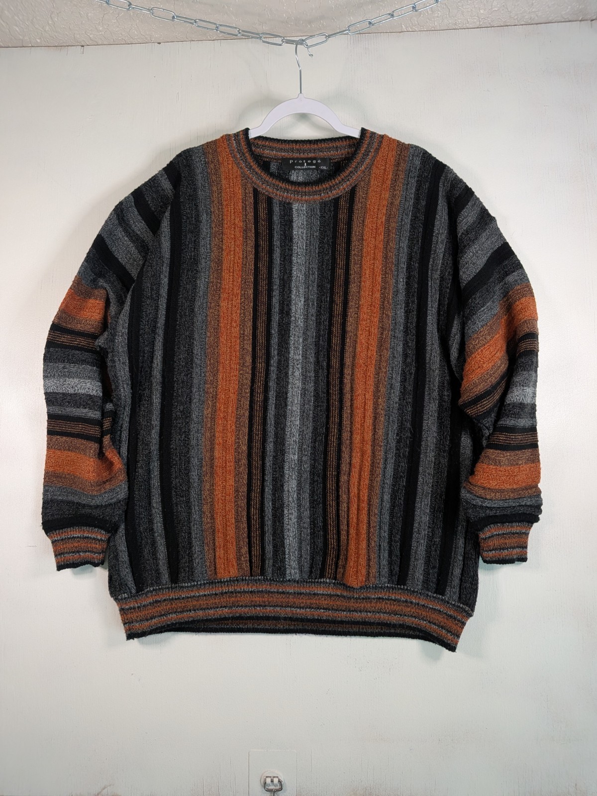 Vintage Protege Collection Coogi Style 3D Knit Sweater Gray Orange XXL