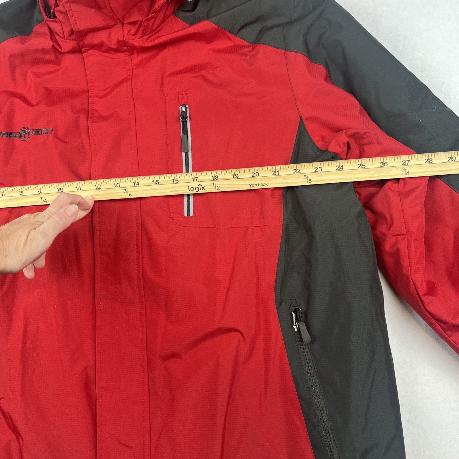 Freetech Outerwear Hooded Lined Red Gray Black Winter Jacket Coat Men’s Large
