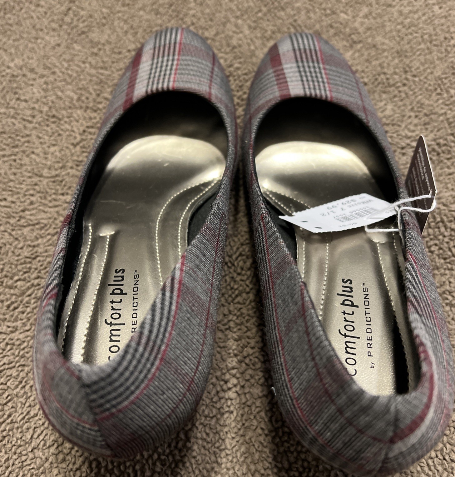 COMFORT PLUS by Predictions Gray Plaid Pumps Heels Shoes Womens Size 7 1/2 NWT
