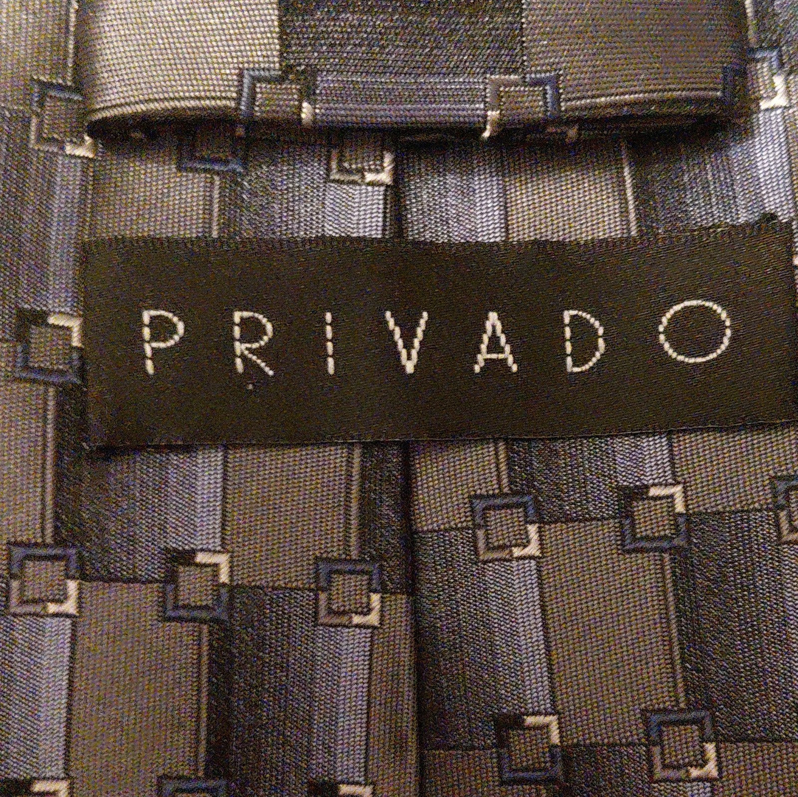 Privado Blue Gray Geometric Woven Silk Men’s Pointed Tie Logo Accent One Size