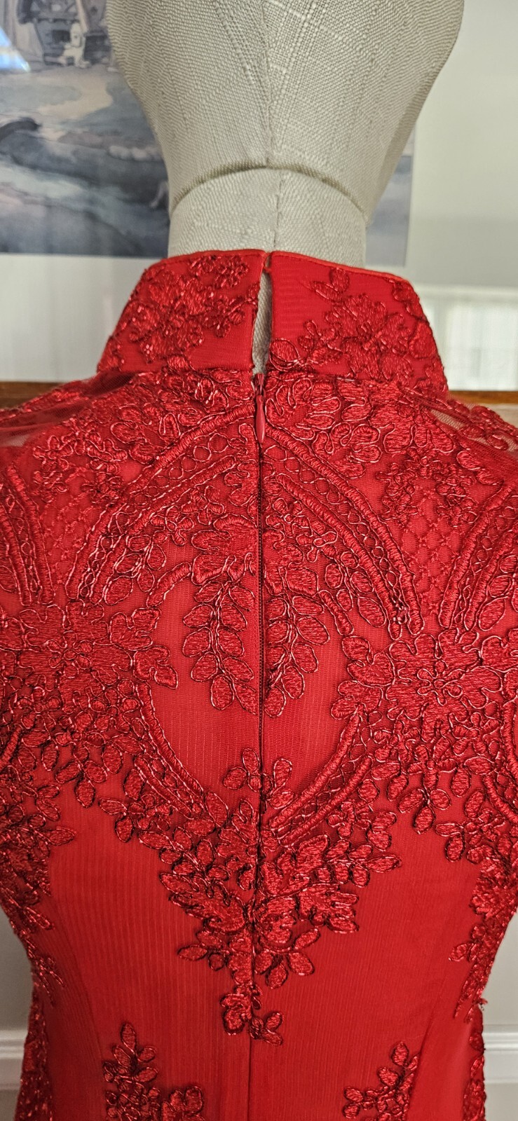 Red Embelished Cheongsam Style Dress As Pictured