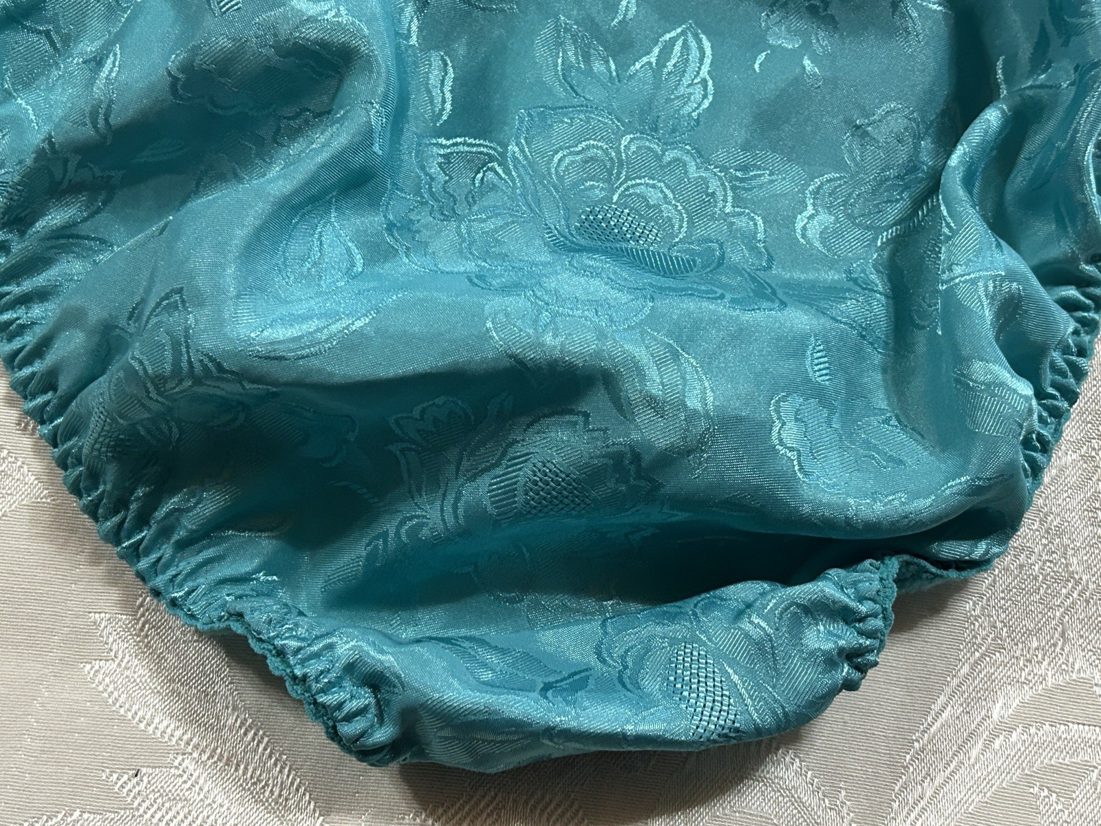 NWT Vtg NO EXCUSES Floral Shiny Satin 36C Bra Sz 7 Hi-Cut Panties Set