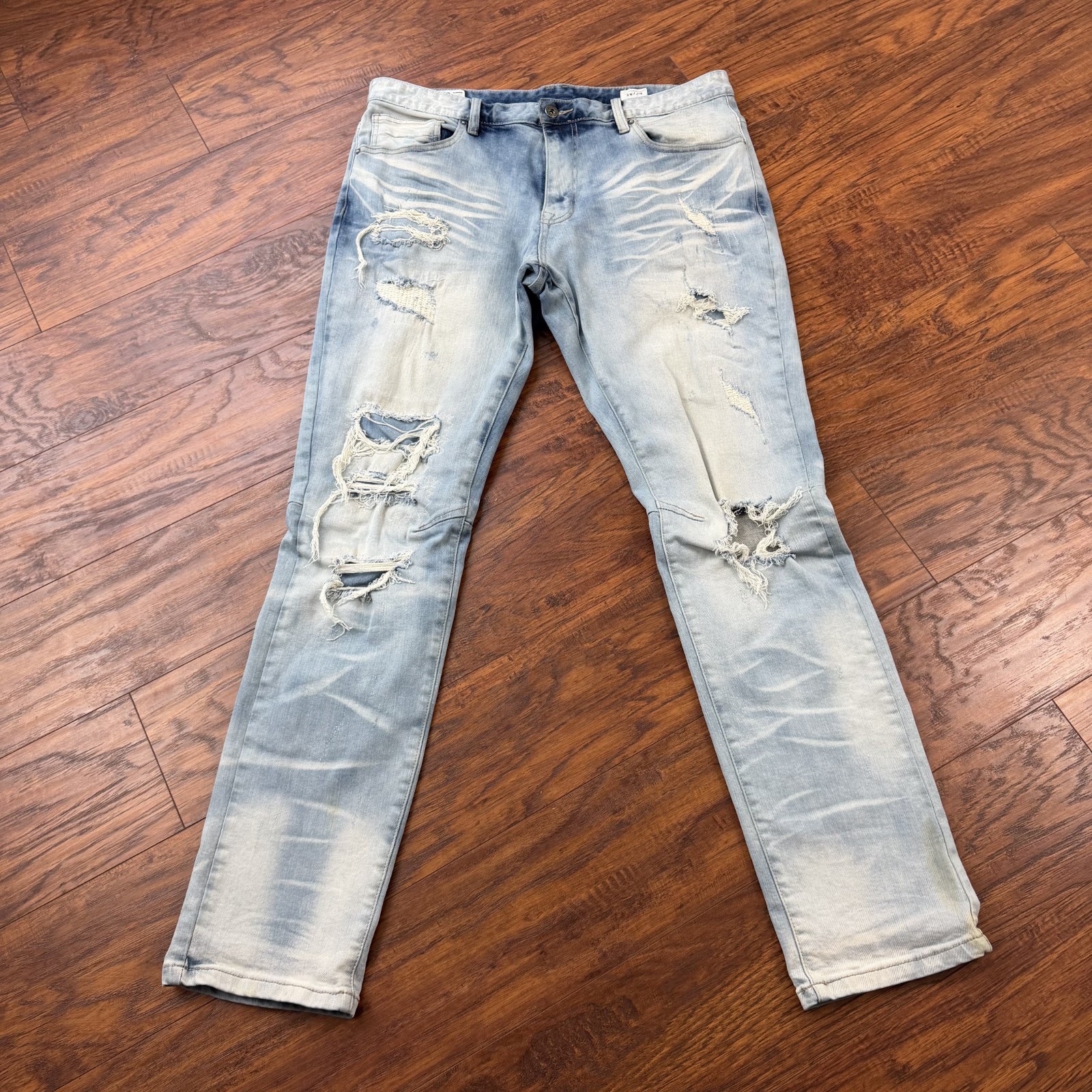 Smoke Rise Jeans Men 38 Straight Distressed Stretch Casual Moto Acid Wash Grunge
