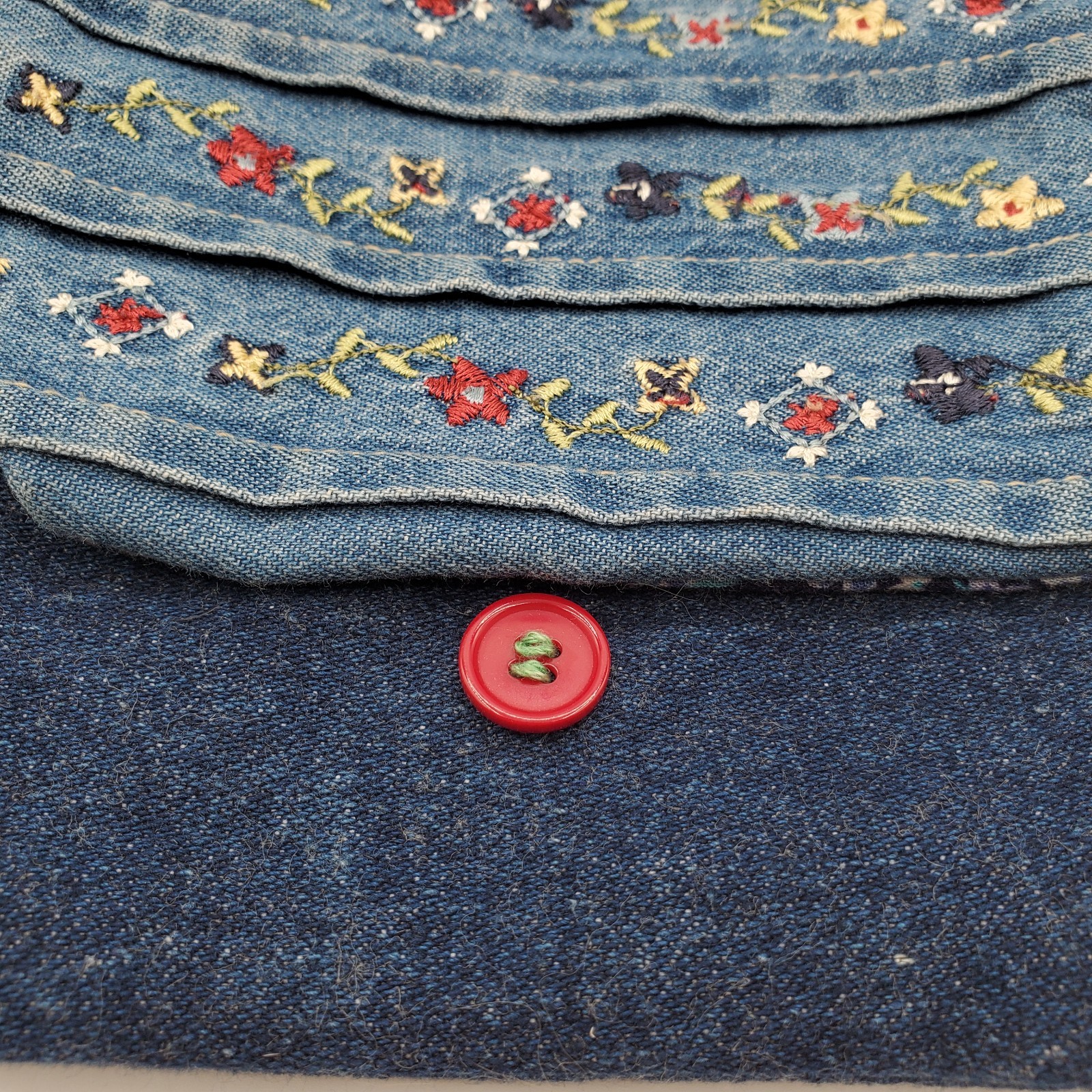 Vintage Handmade Crocheted Denim Shoulder Bag 6.5″ x 6.75″ Floral Pattern VGC