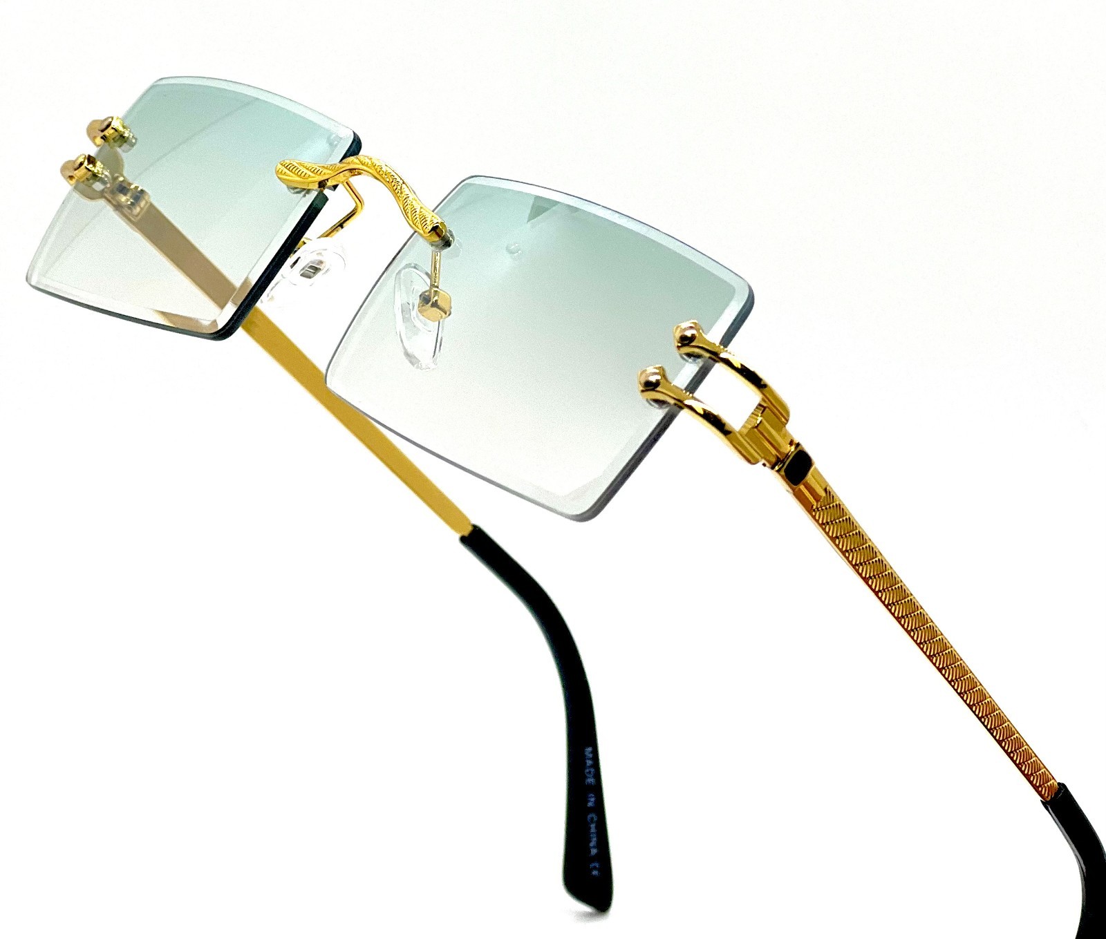 Hip Hop Glasses Clear Lens Gold Frame Rimless Square Shades Migos Quevo Style