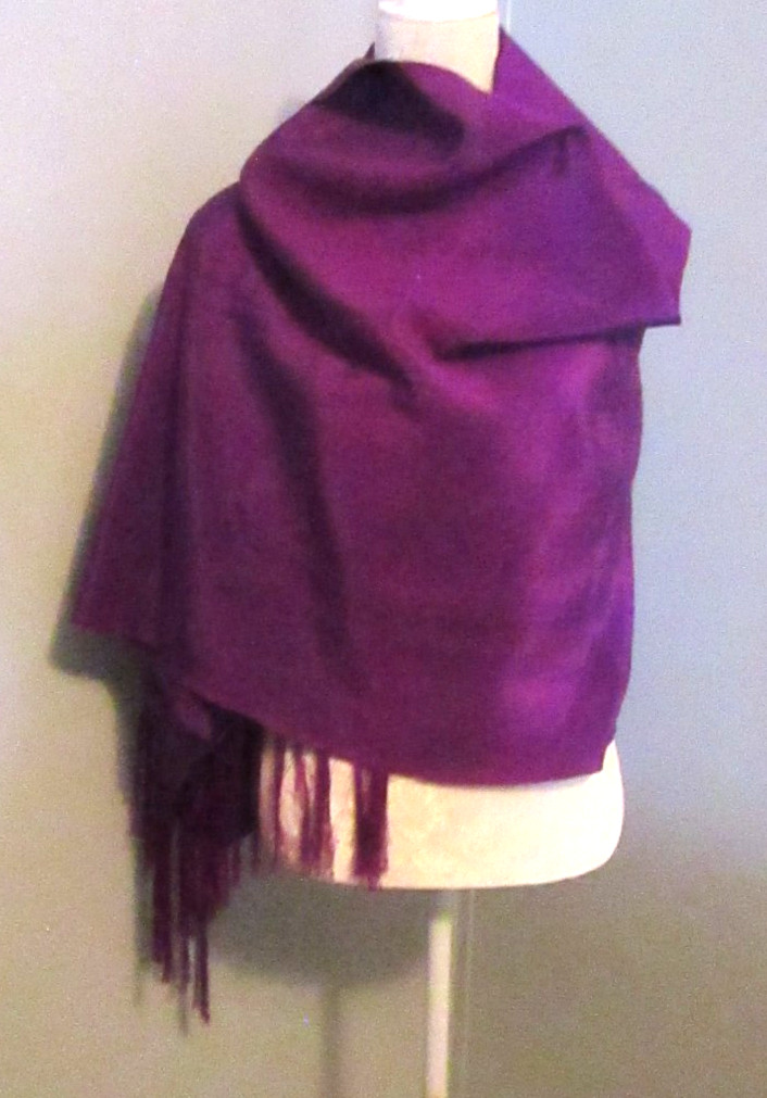 Tightly Hand Woven Purple Scarf w/Satin Ribbon & Fringe – 70″ Long X 24″ Wide