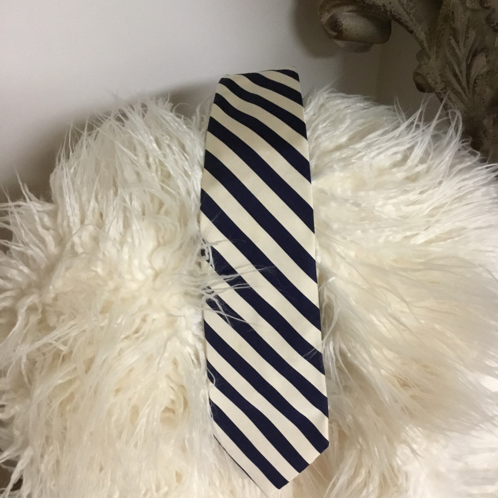 Vintage Mid 90’s Ralph Lauren Men’s Navy/Ivory Stripe Tie