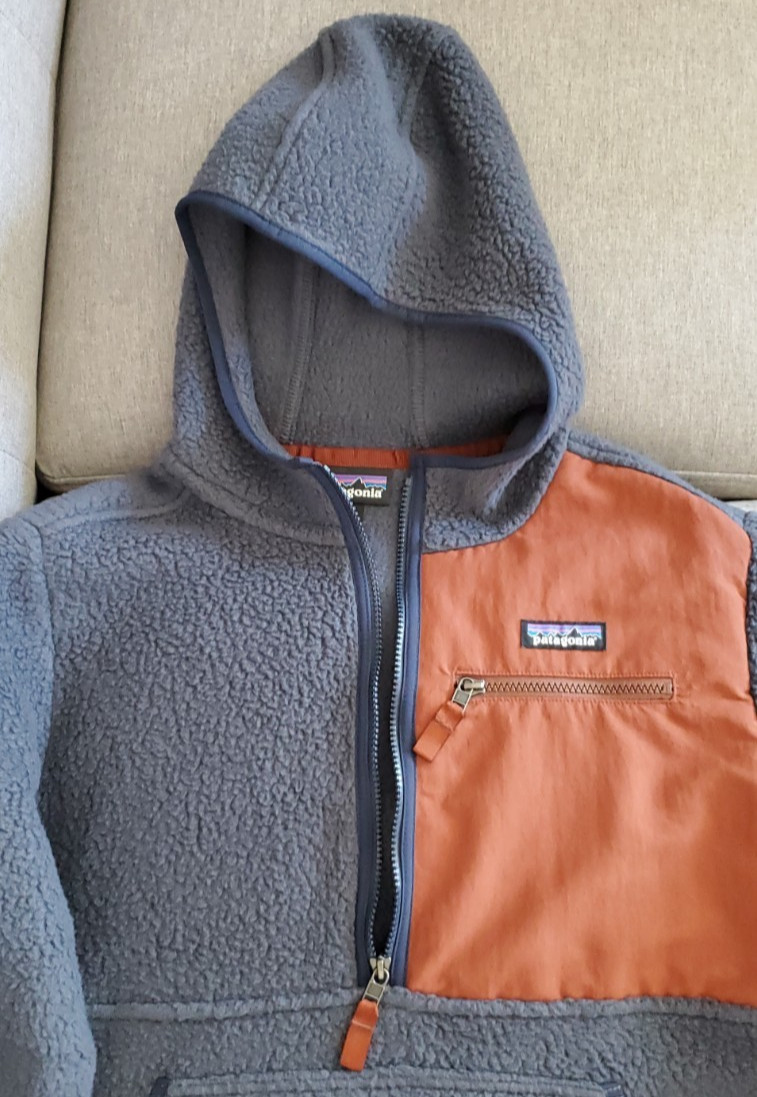 Patagonia Men’s M Hooded 1/2 Zip Pullover Jacket Blue/Brown Solid