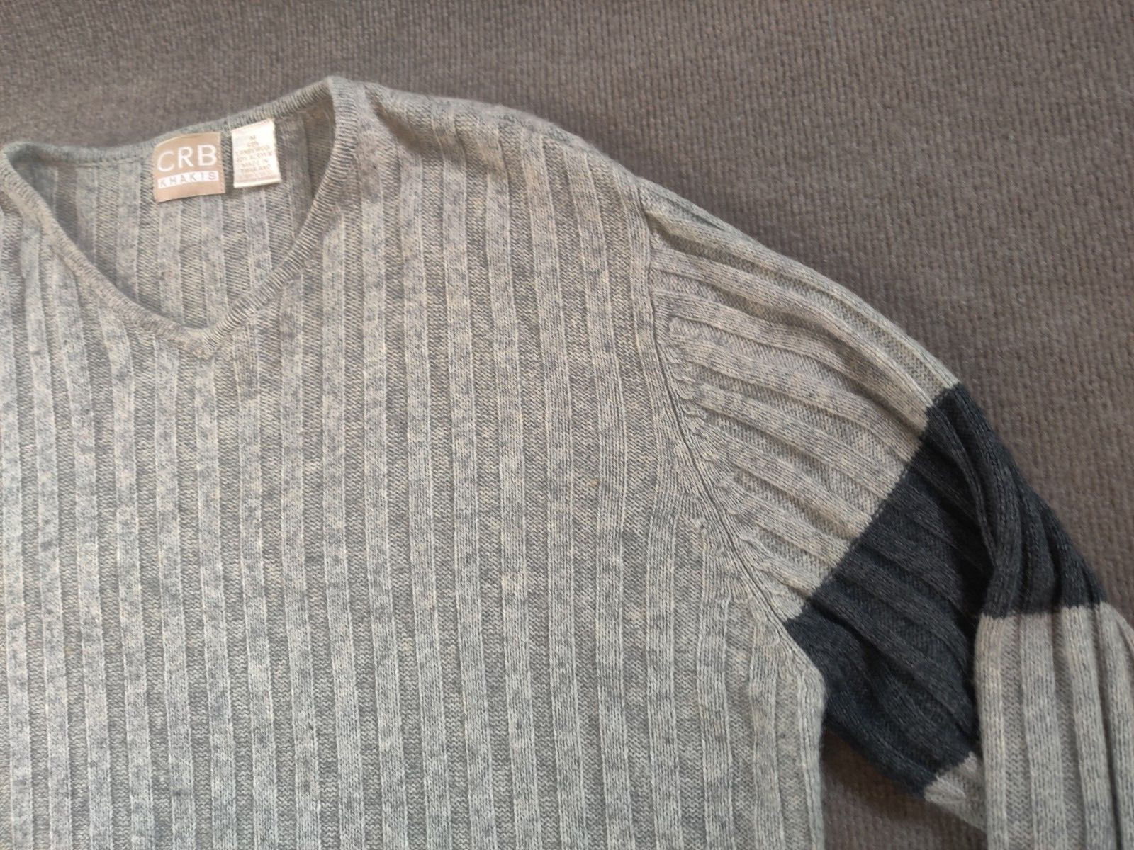 CRB Khakis Mens Medium Lambswool Acrylic Blend Pullover Sweater Gray V Neck