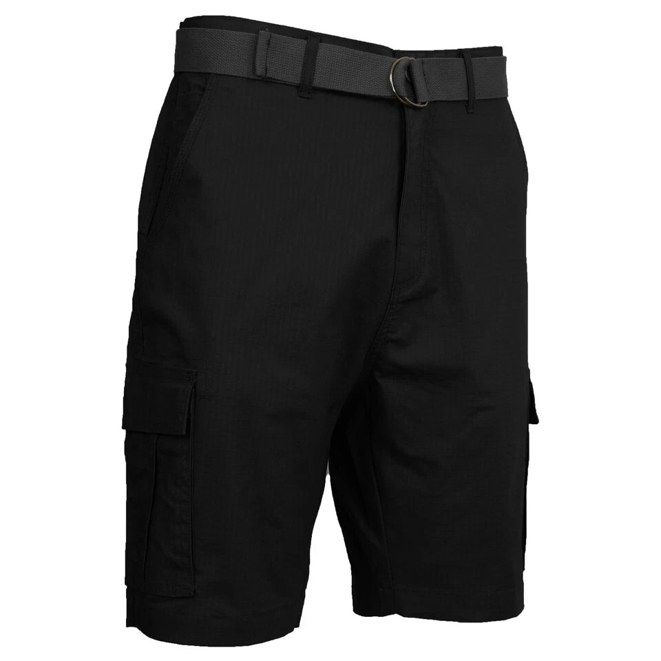Men’s Cargo Shorts Stretch Lightweight Cotton Twill Multi Pockets Belted Short