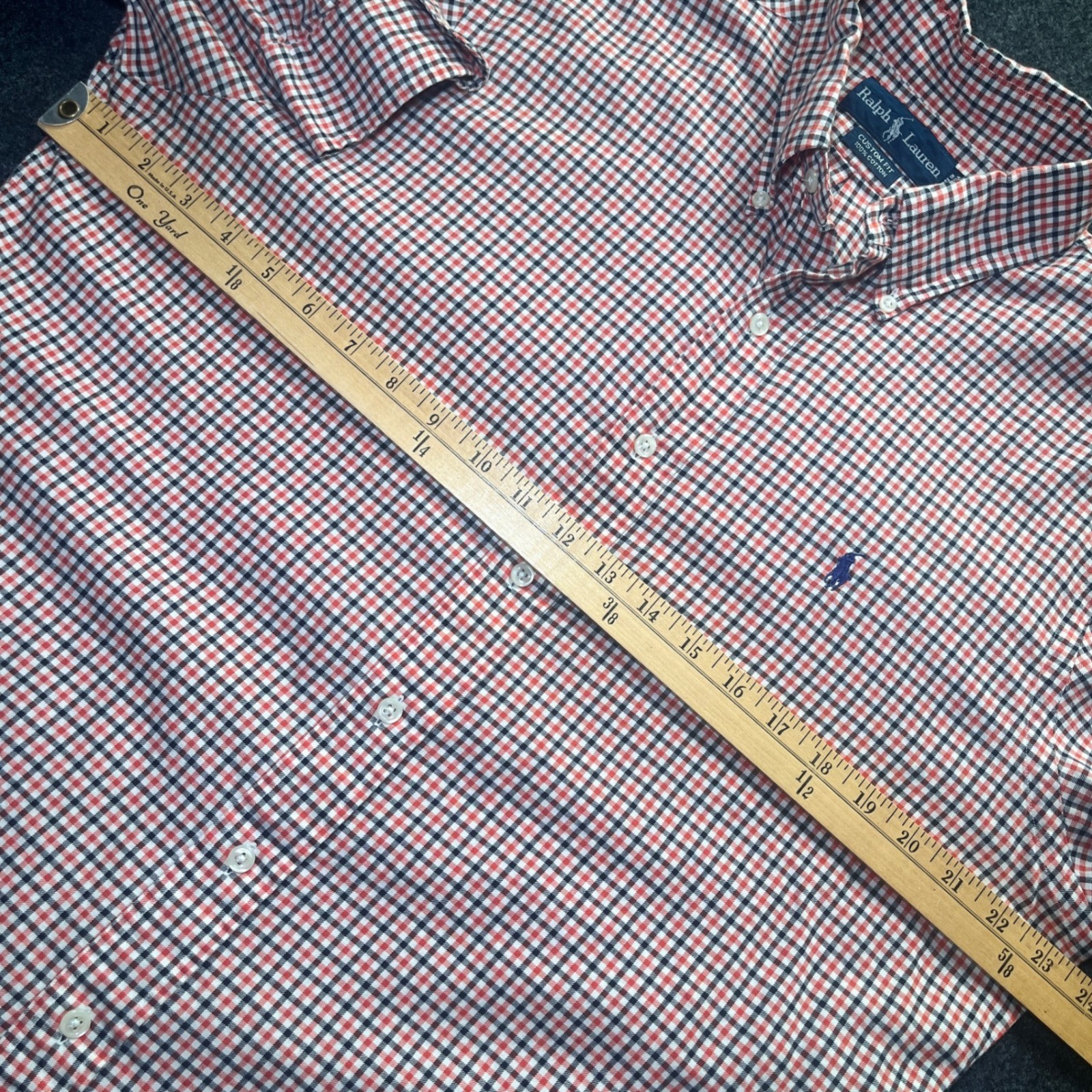Ralph Lauren Button Down Men L Orange Gingham Excellent Custom Fit Cotton Shirt