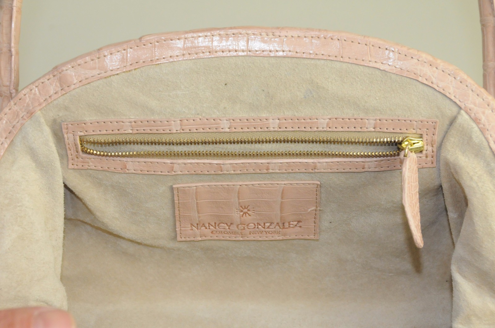 $3600 NEW Nancy Gonzalez Pale Pink CROCODILE Mink Pom Pom BAG Clutch