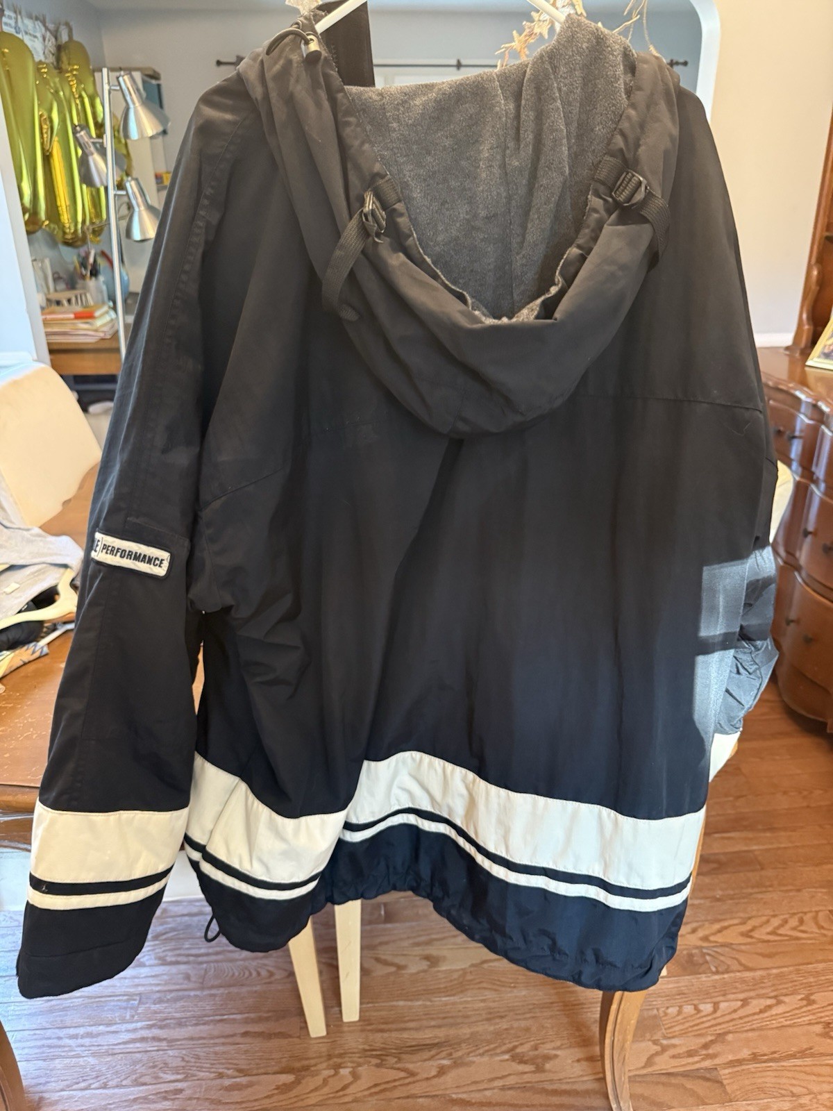 Vintage American Eagle Outfitters Men’s Hooded Zip Anorak Jacket Black/White XL