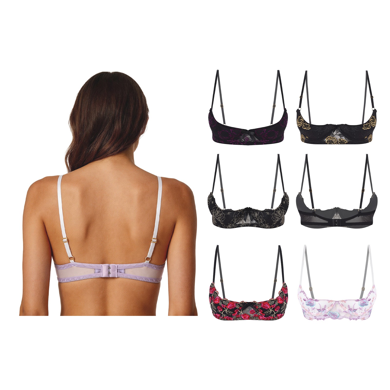 US Women Open Breast Cup Split Bralette Nightwear Hollow Cage Bra Tops Padded