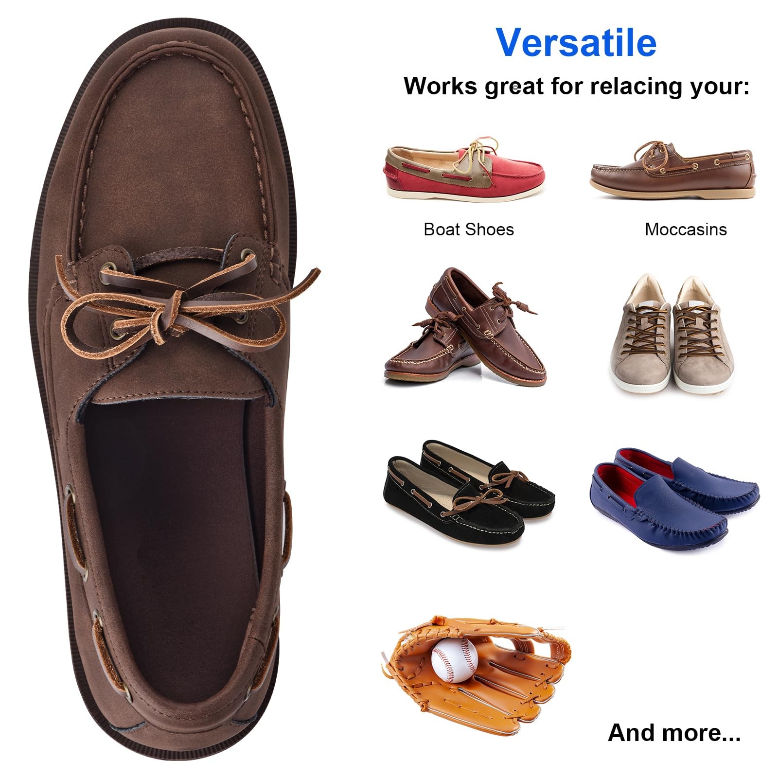 TeeLiy Leather Shoe Lacing Kit, 72″ Leather Shoelaces for Boot Boat Shoes