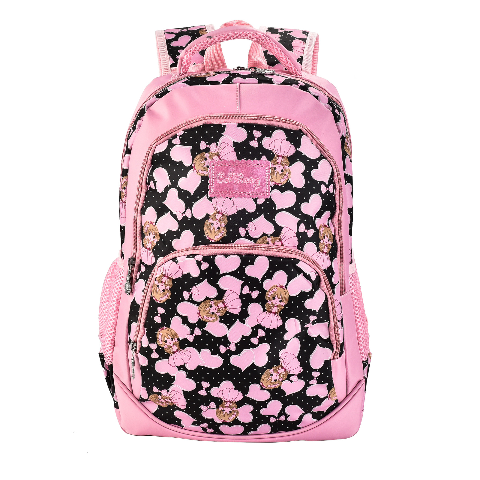 School Backpack for Teen Girls & Kids, Water & Stain Resistant, Black & Pink 1ea