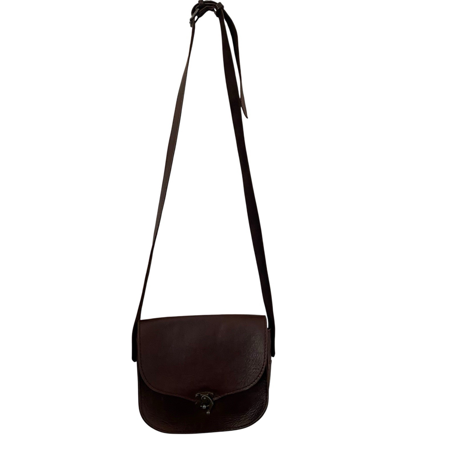 Brown Saddle Leather Vintage Raw Suede Lined Source Unknown Crossbody Bag