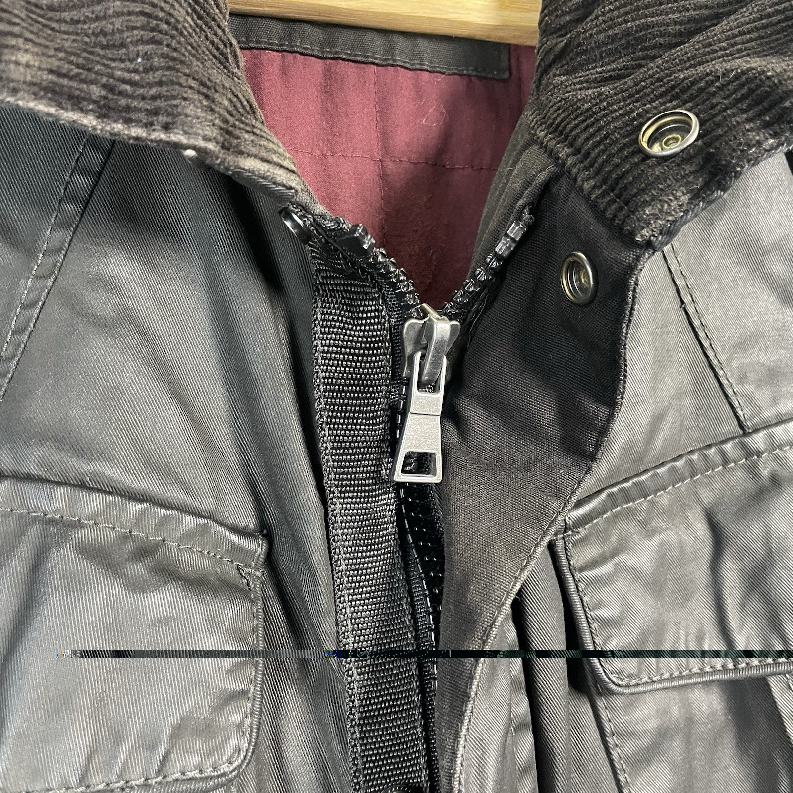 M&S Waxed Jacket Mens Medium Black Carbon Military Colour Padded Lining Outdoor