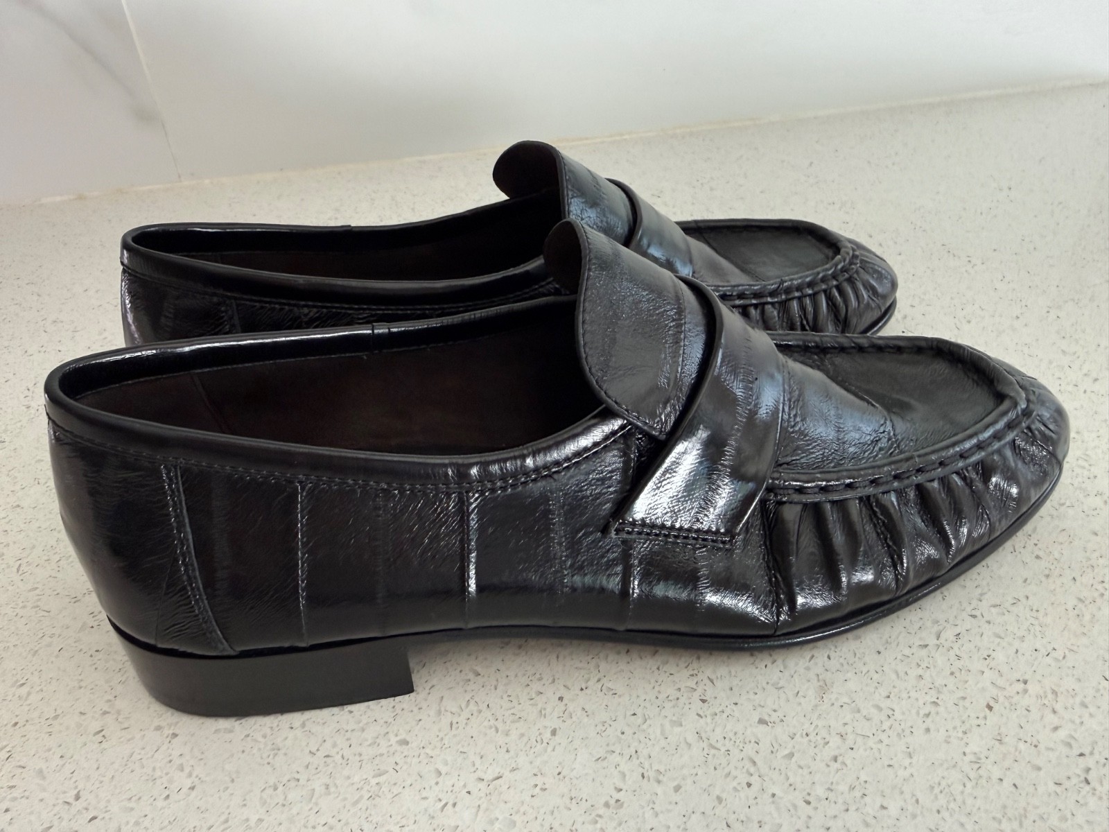 THE ROW Soft Loafers Eel Skin Black EU 38.5 US 8.5