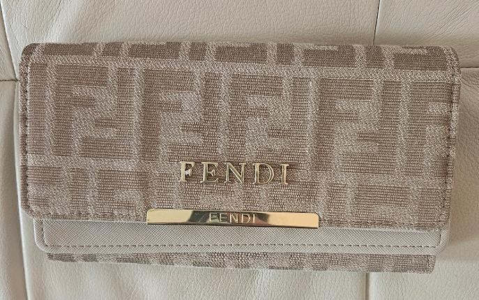 Fendi FF Zucca Monogram Long Beige/Brown Wallet Canvas Gold Logo Flap Women’s