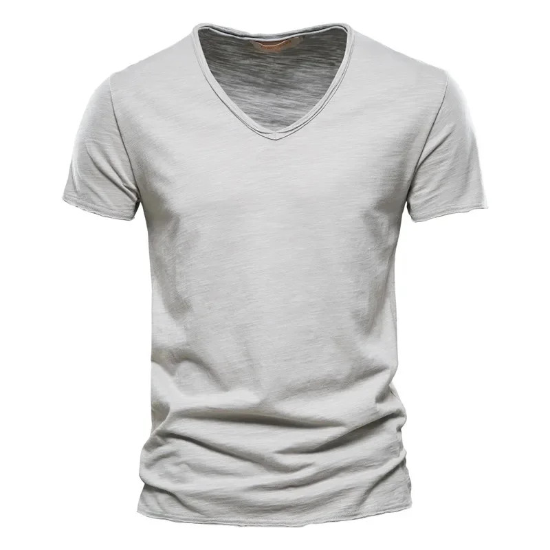 Men’s 100% Cotton V-Neck Slim Fit Solid Color Short Sleeve T-Shirt
