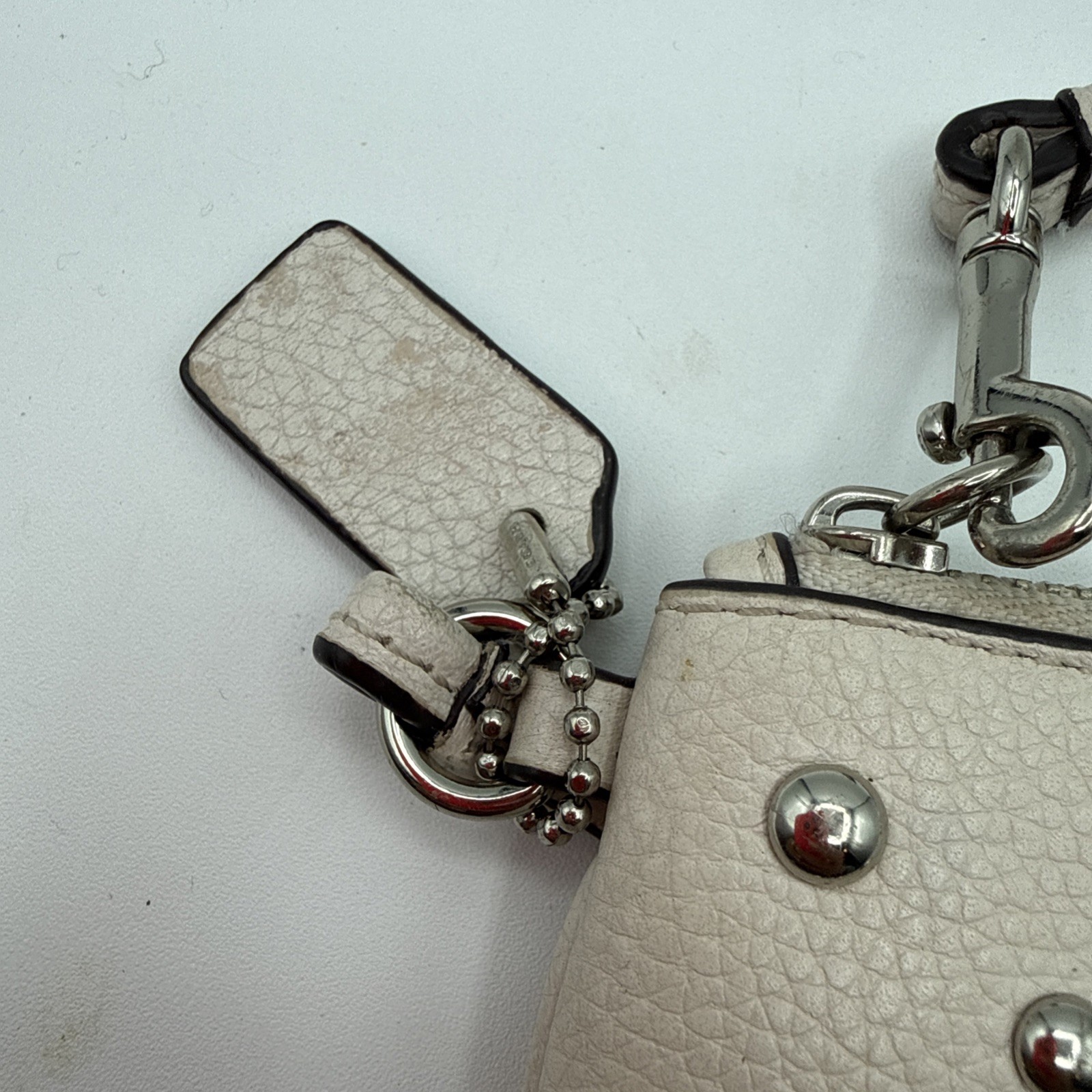 Coach Nolita Wristlet In White Pebbled Leather W/ Silver Stud Accents NY Logo