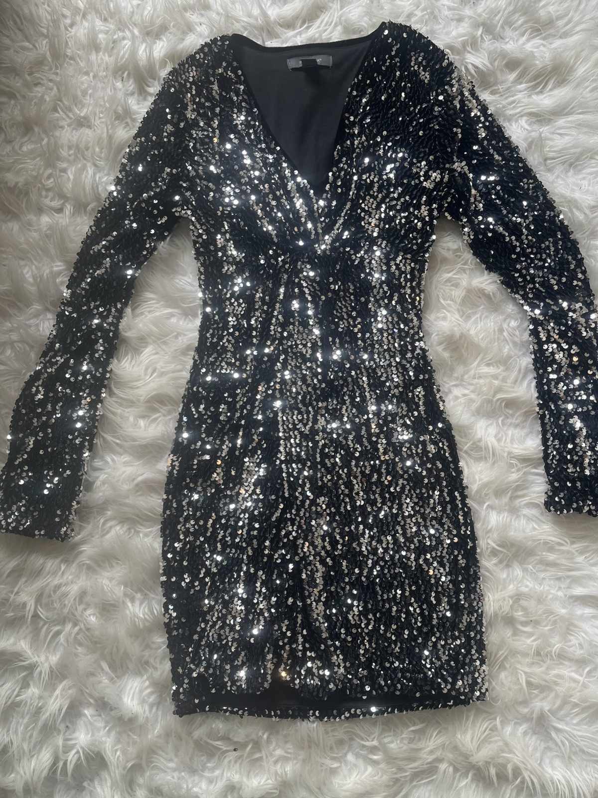 Primark Black & Silver Sequin Bodycon Dress UK Size XS 6–8 Party Evening Mini