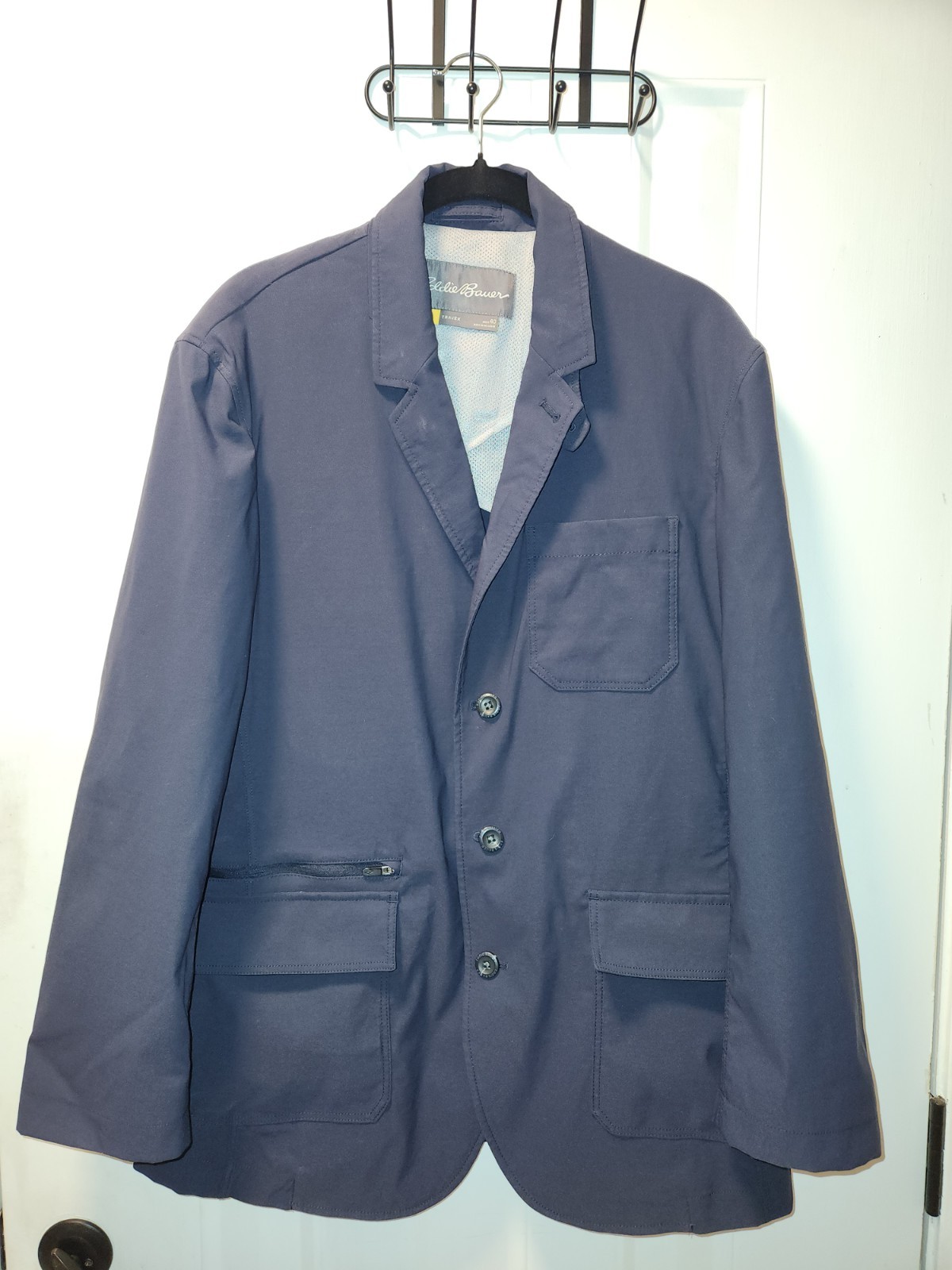 Eddie Bauer Travex Blazer Jacket Mens 40 Blue Lightweight Travel Pockets