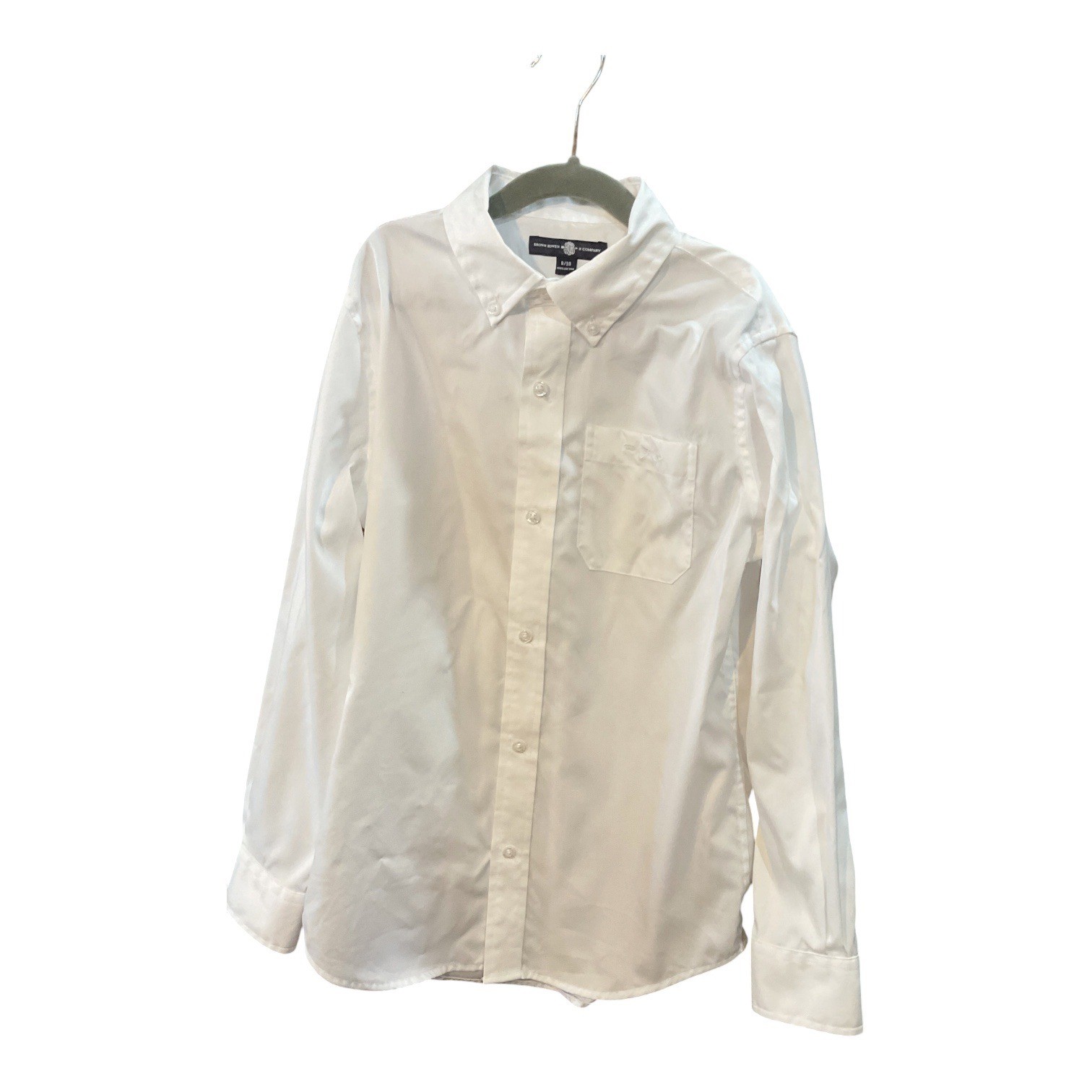 Brown Bowen & Company Boys White Long Sleeve Button Down Dress Shirt Size 8/10