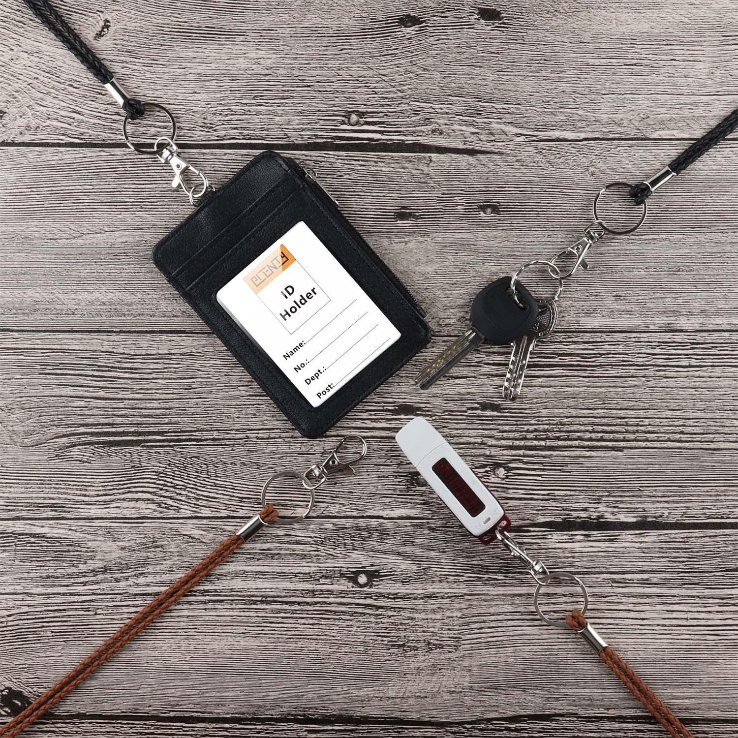 Office Lanyard, 2PCS Handmade PU Leather Necklace Lanyard with Strong