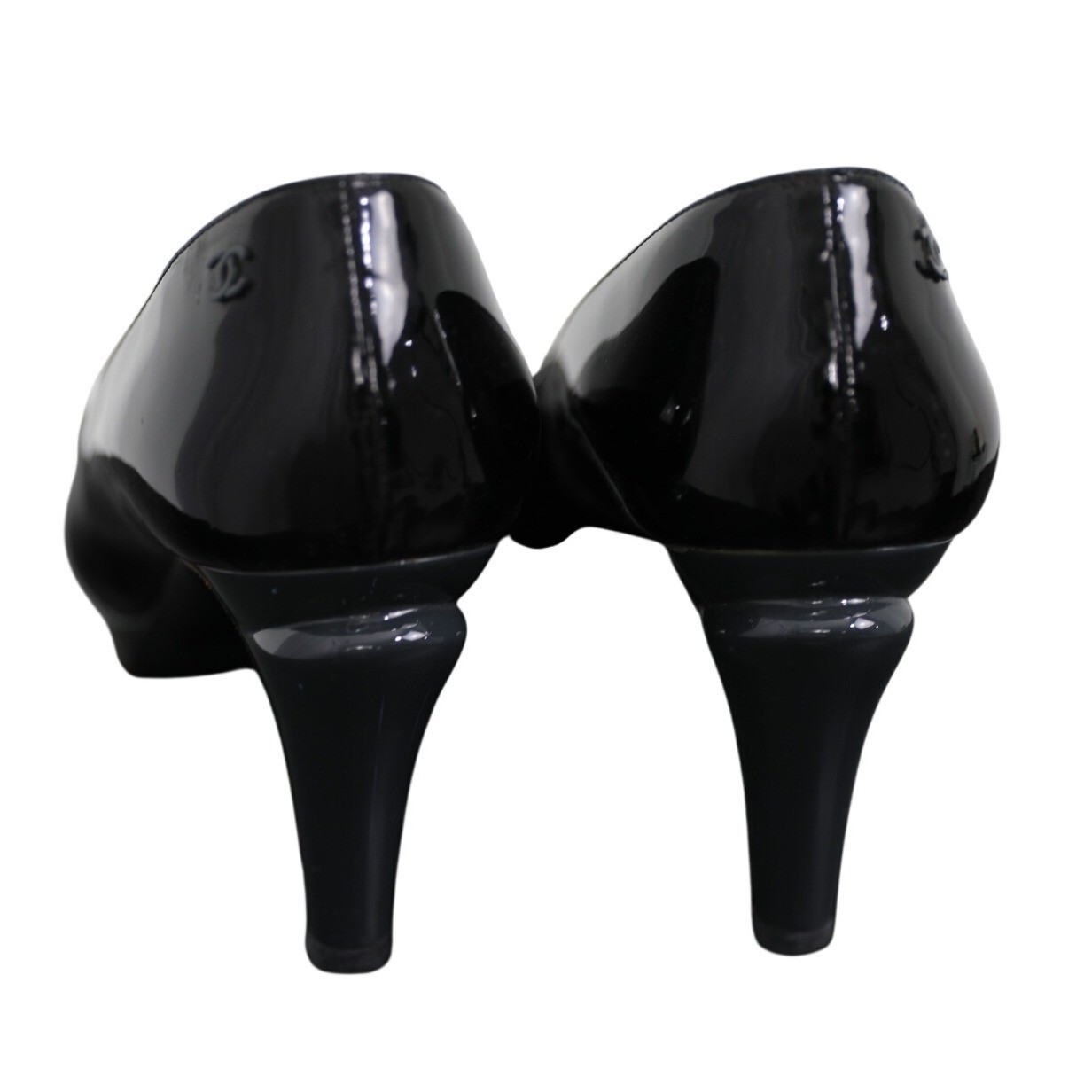 Chanel Black Patent Leather Grey Cap Toe Platform Pumps Heels G26144 Size 39.5