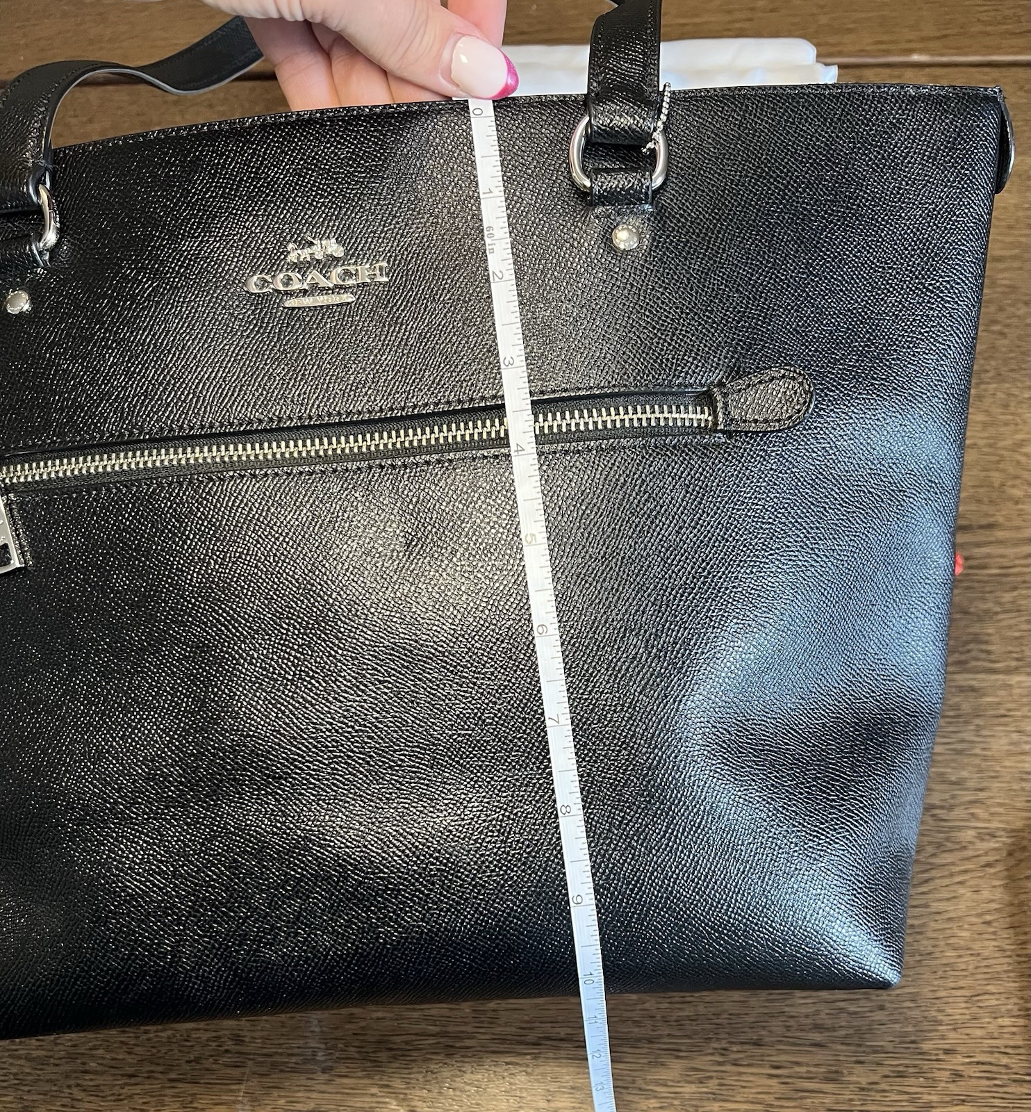 Coach Gallery Tote Bag in Black Cross Grain Leather with Silver Hardware