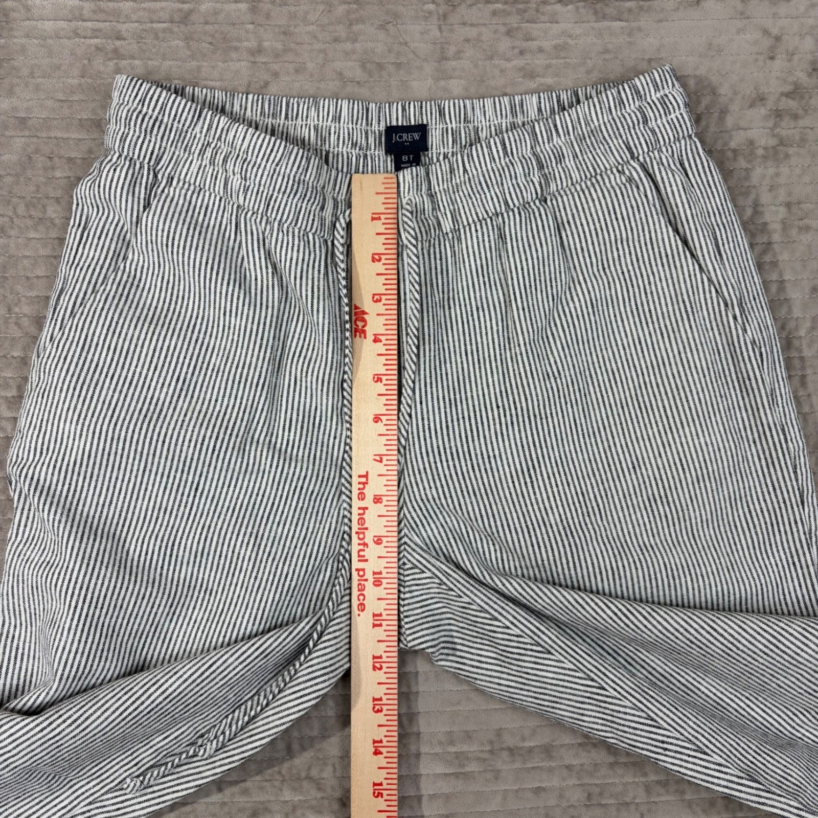 J.Crew Seaside Pant 8T Tall Linen Blend Ticking Stripe Navy White BO909 SP24