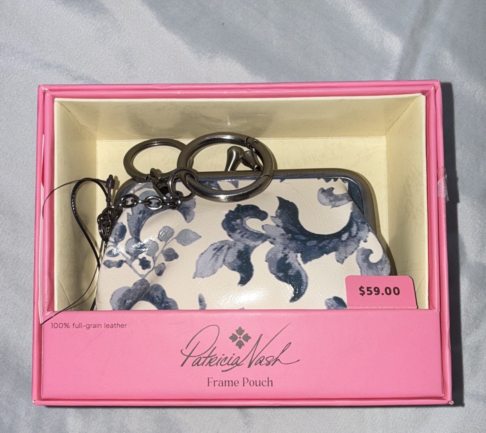 Patricia Nash Women’s Floral Coin Wallet Blue & White Frame Kiss Lock Pouch