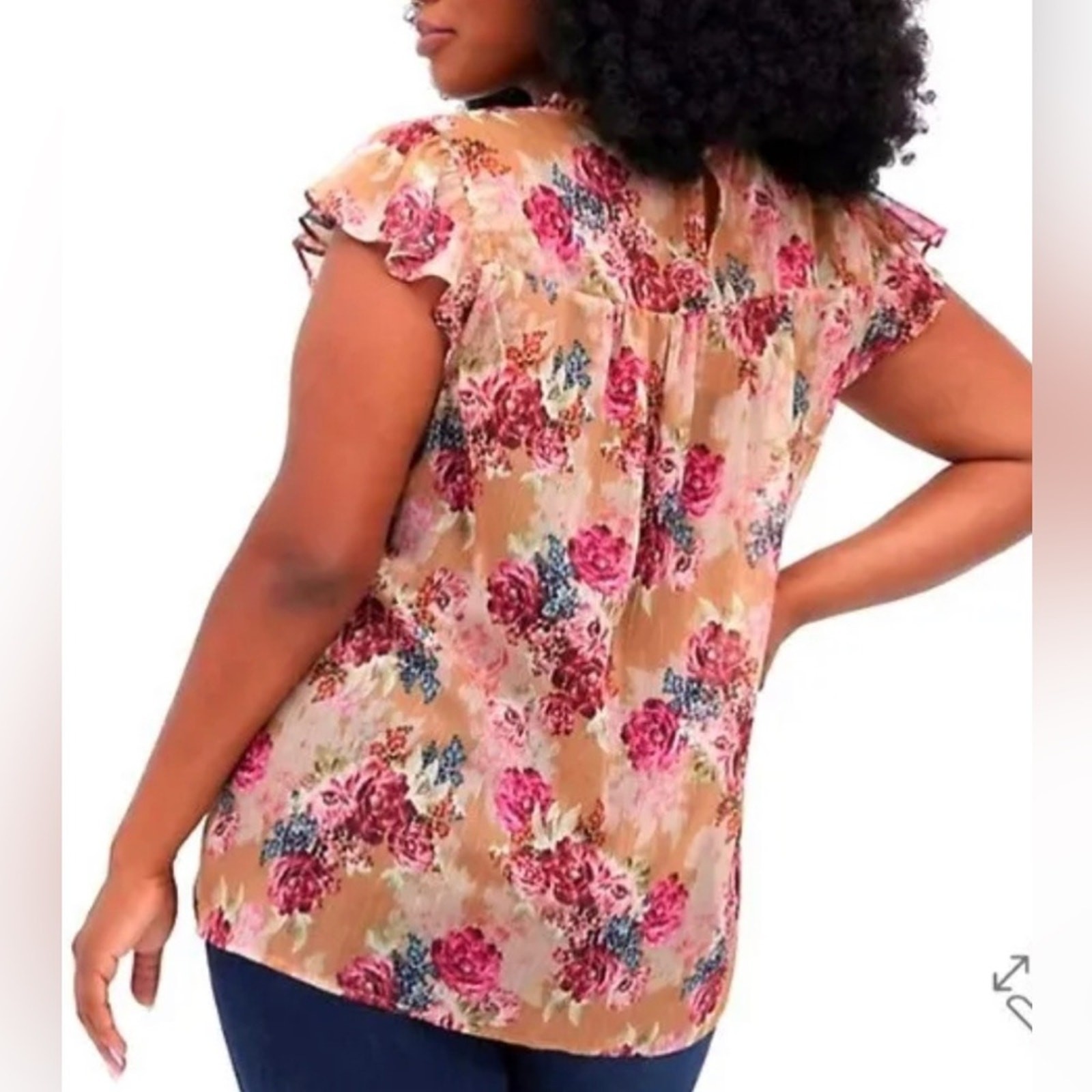 TORRID CRINKLE CHIFFON FLUTTER SLEEVE FLORAL BLOUSE SIZE 2