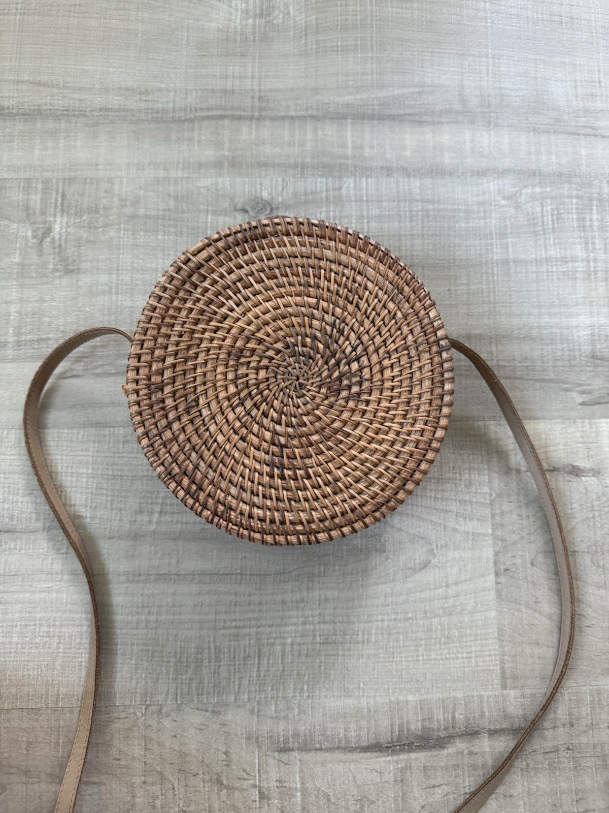 Round Crossbody Bag Brown Snap Closure Detachable Strap Floral Lined