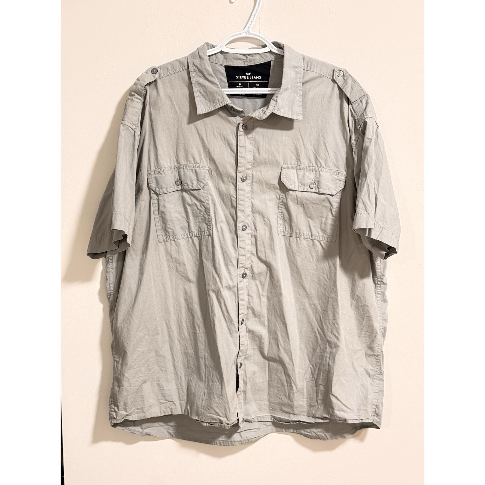 Steve’s Jeans Utility Shirt Mens 3X Short Sleeve Pockets Sand Premium Cotton