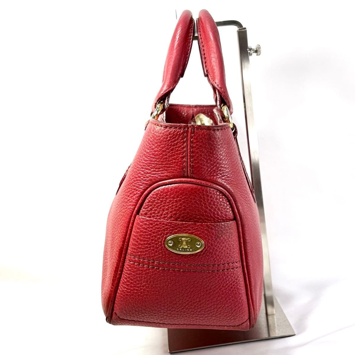 CELINE Boogie Bag Leather Handbag Red Genuine Leather Vintage Japan F/S USED