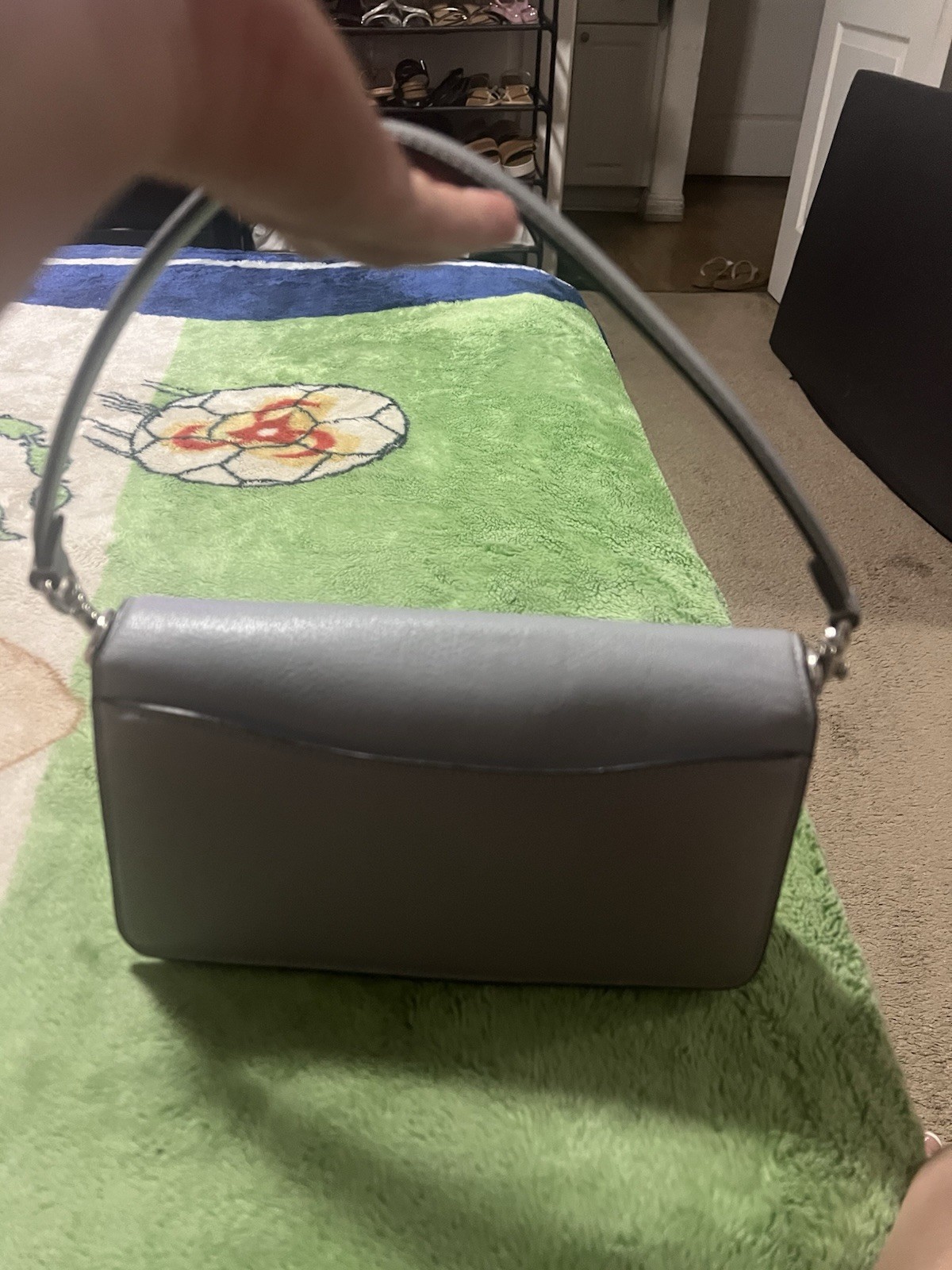 Coach Gray Pebbled Shoulder Bag Turn-Lock & Zip Closure Detachable Strap