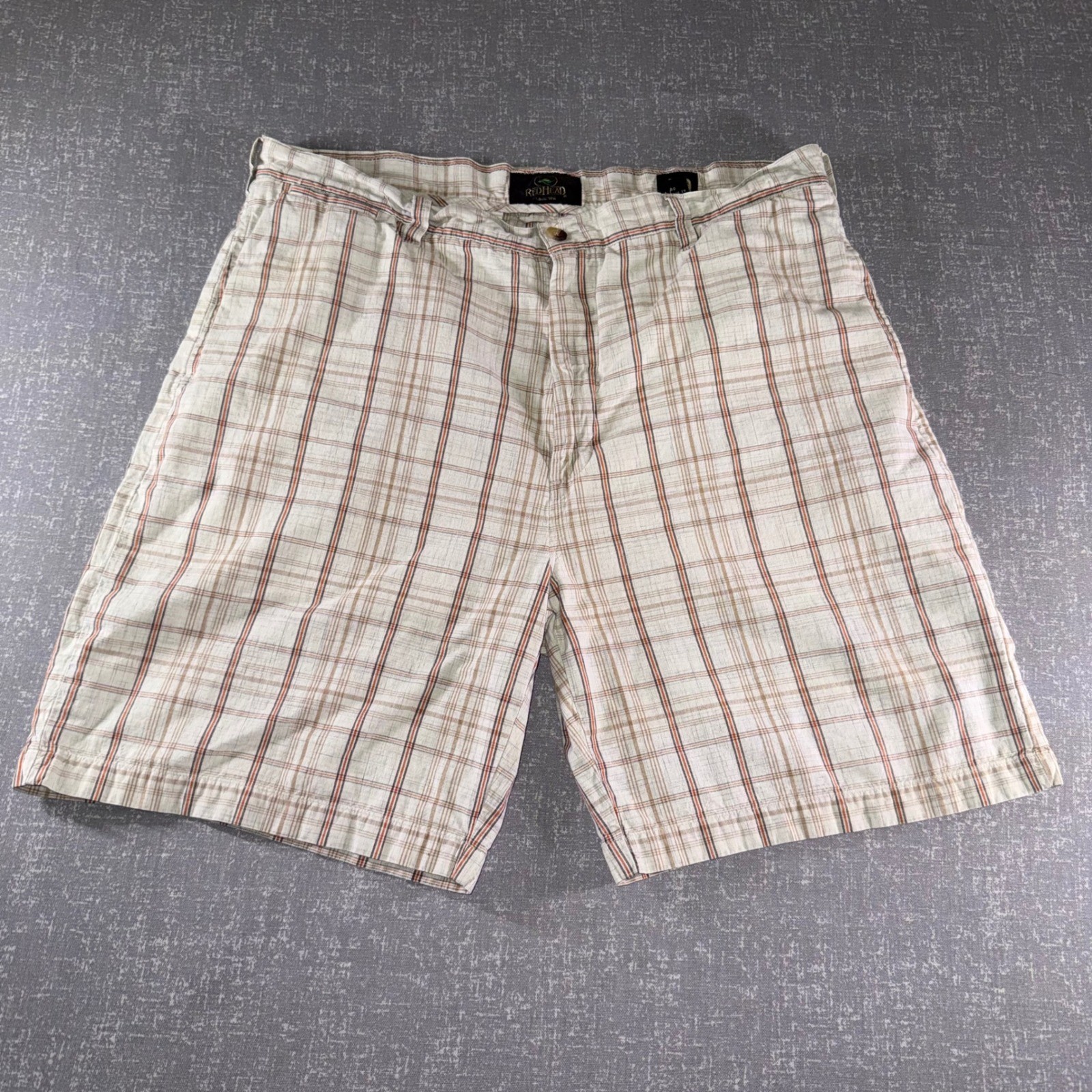 RedHead Mens Plaid Flat Front Shorts Beige Brown Orange Size 40 Casual Outdoor