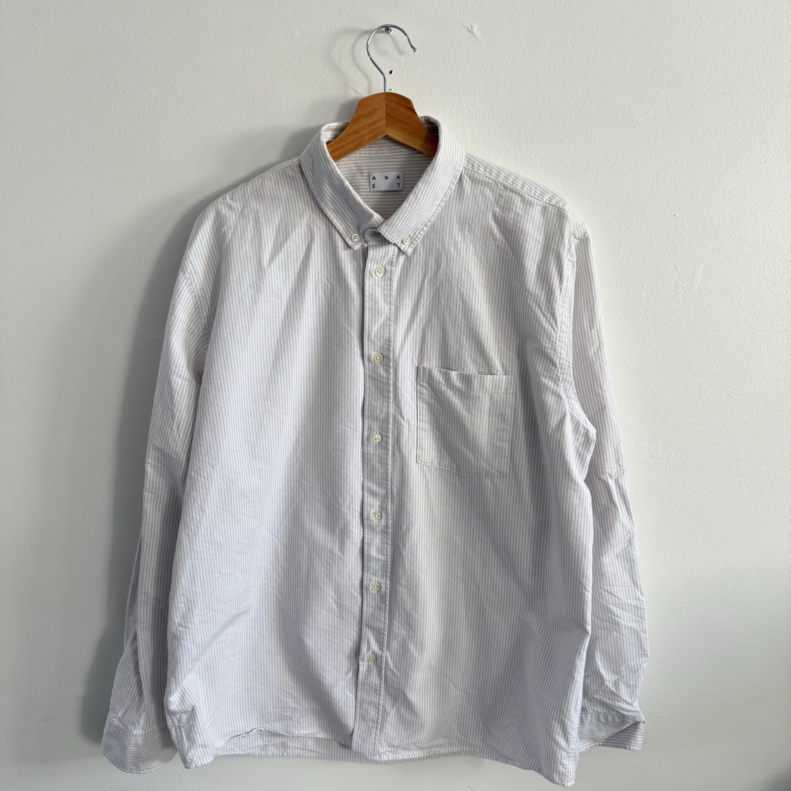 Asket Oxford Shirt Mens XXL 2XL Regular Beige White Striped Button Up