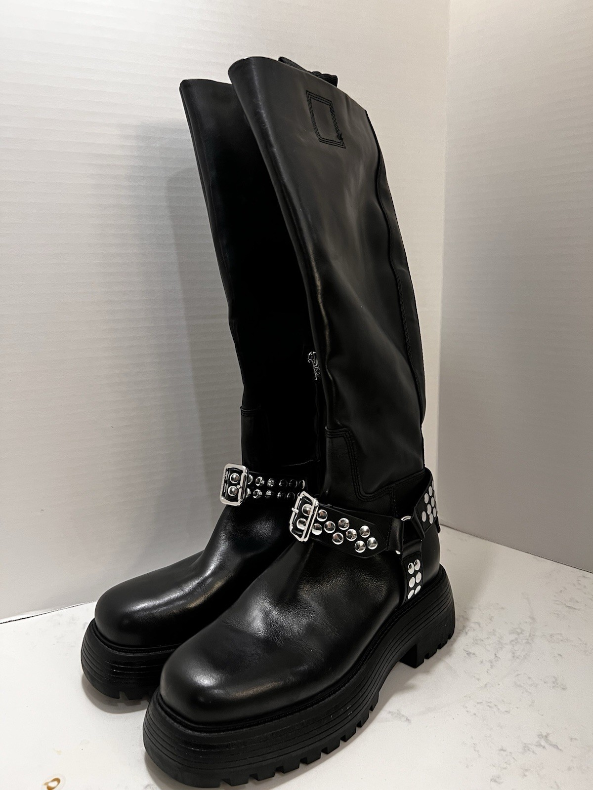 Circus by Sam Edelman Black Studded Knee-High Lug Boots
