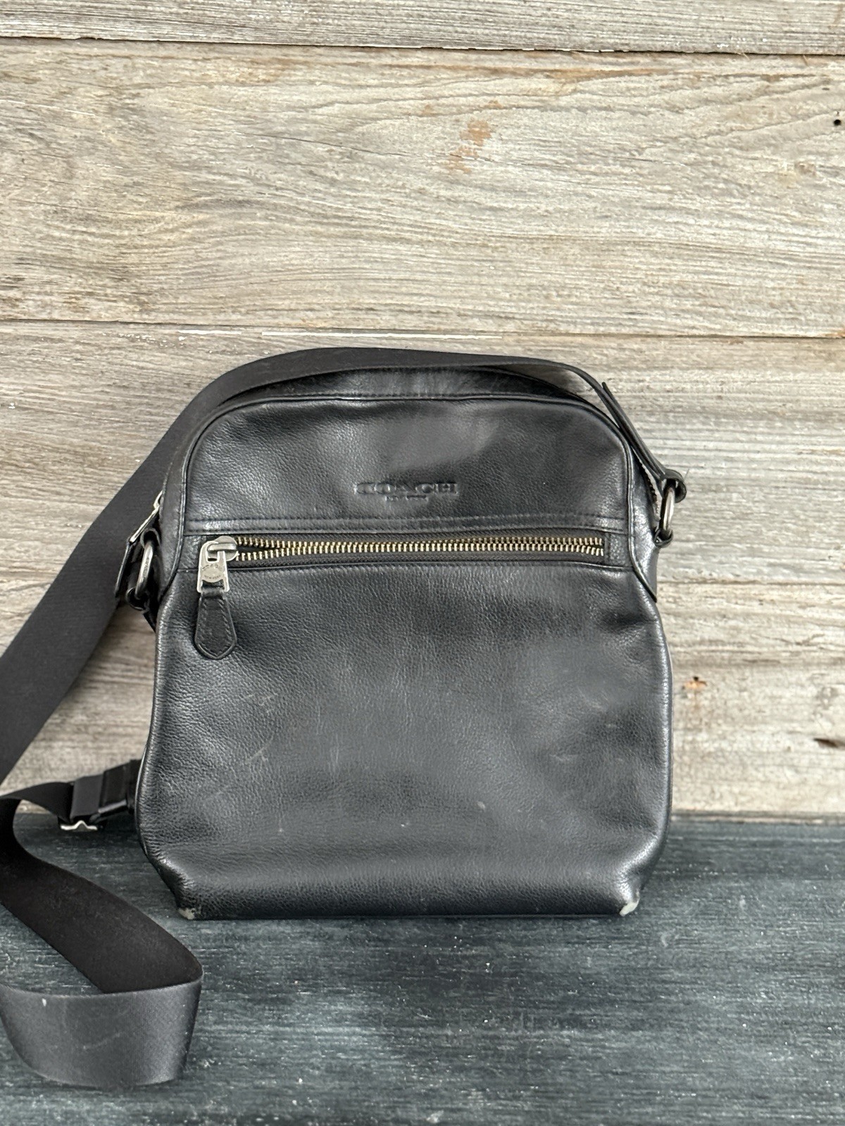 Coach Houston Flight Black Pebble Leather Crossbody Bag F68014 Casual Everyday