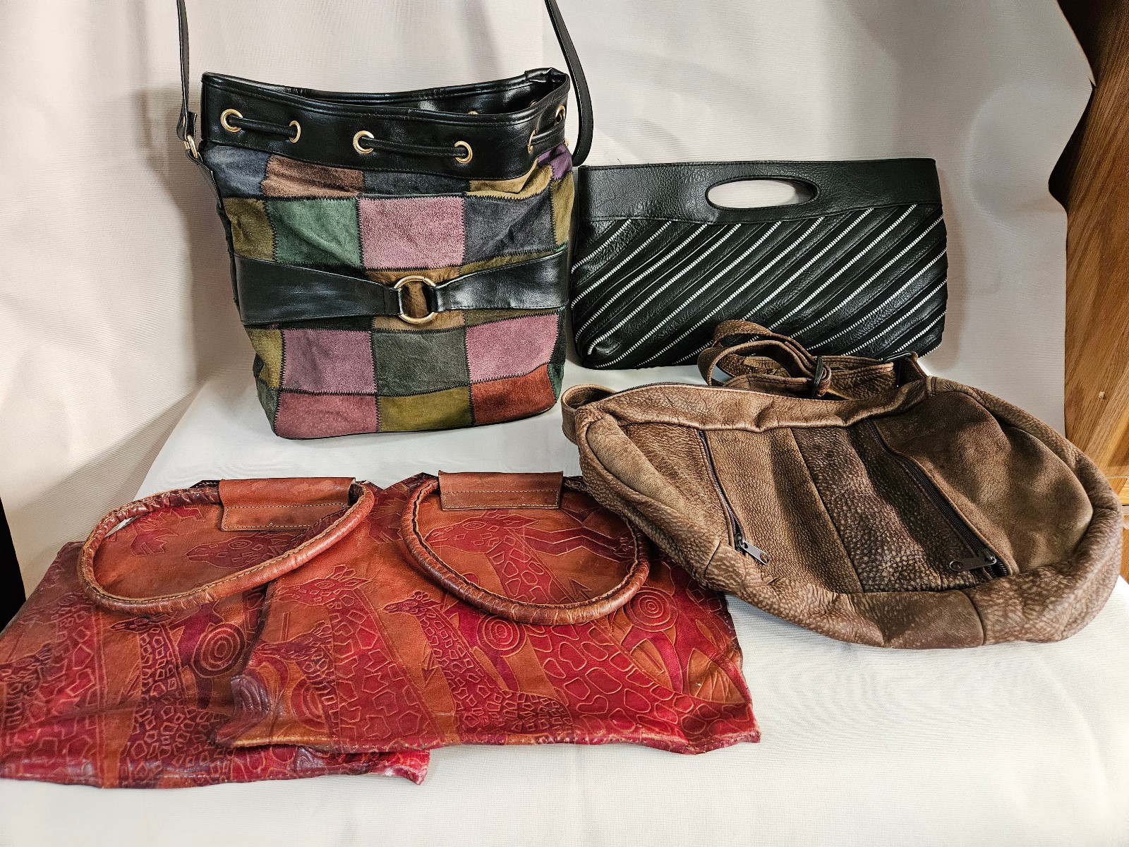 FOR CRAFT REPURPOSE REPAIR 3 Purses Handbags & 2Pieces Leather Various Shapes