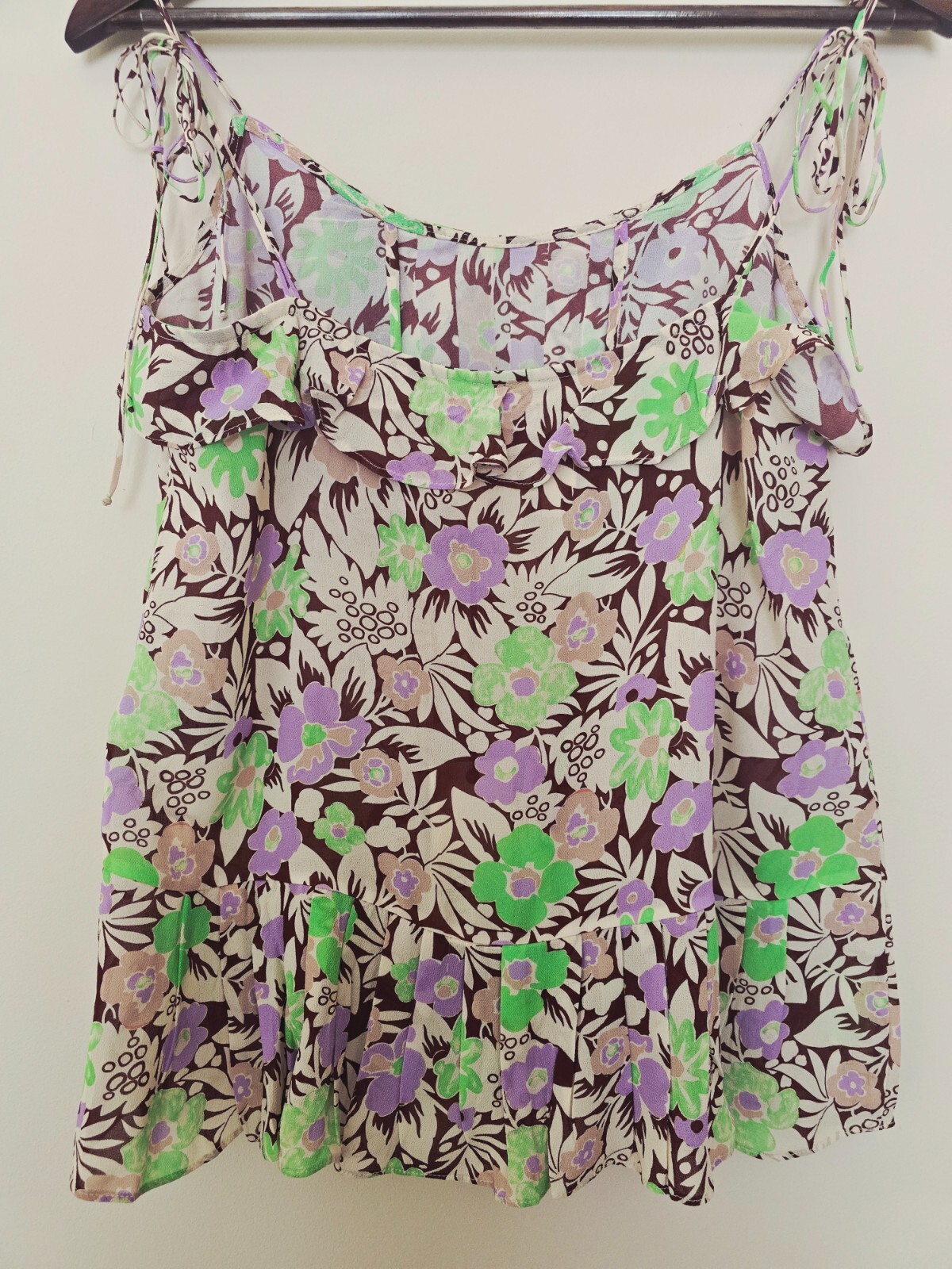 Ted Baker Multicolour Frill Cami Top Size 3 UK 12 14 Floral Ruffle Summer BNWT