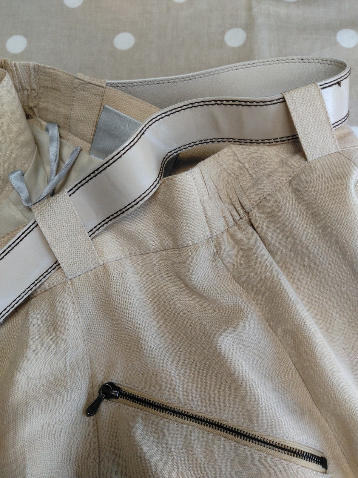 Vintage 80’s Ravens Classic beige linen polyester mix A-line midi skirt size 16